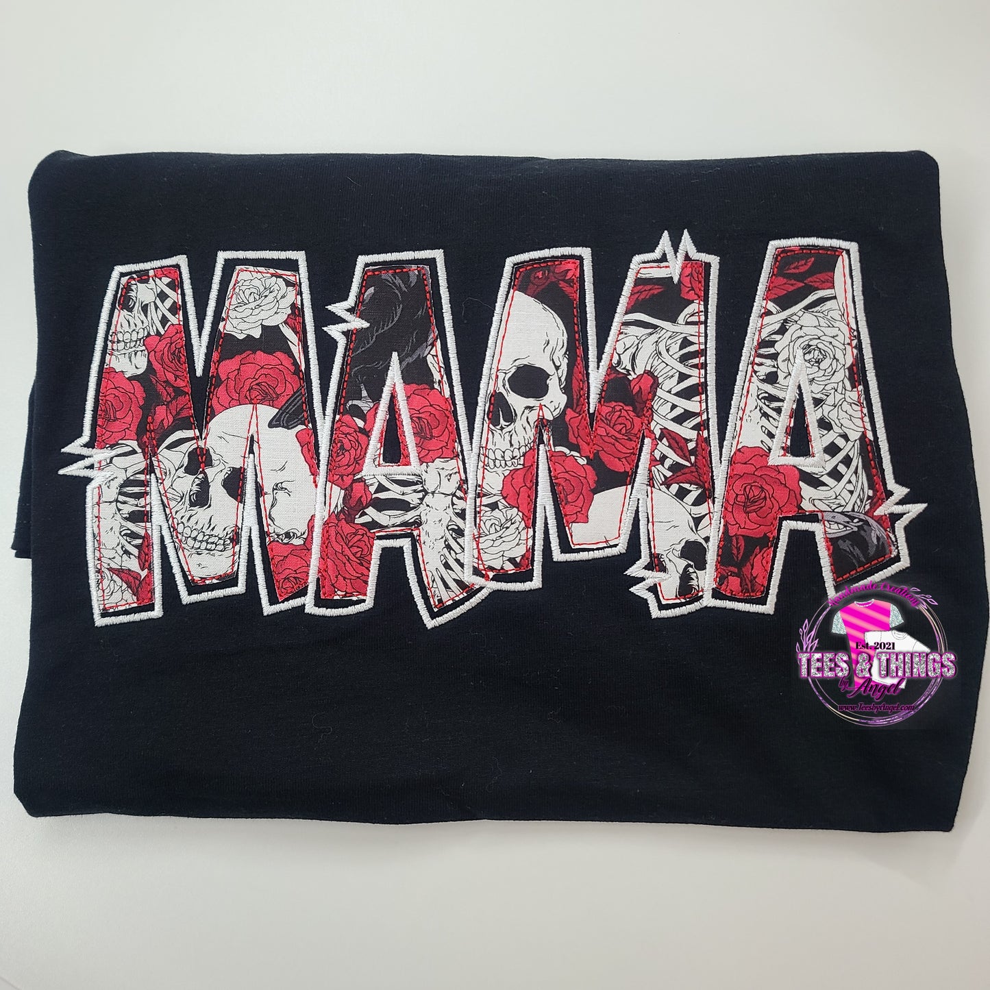 Mamađź’€Embroidered Doodle Sketch with Skull print.