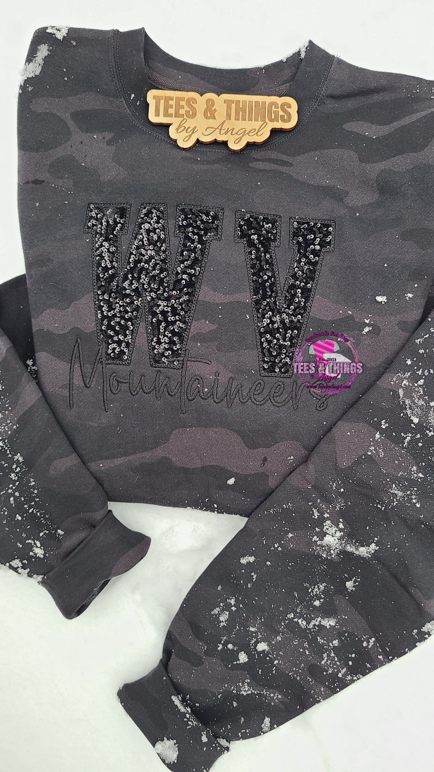 WV Mountaineers Sequin Black Camo embroidered sweatshirt š¤