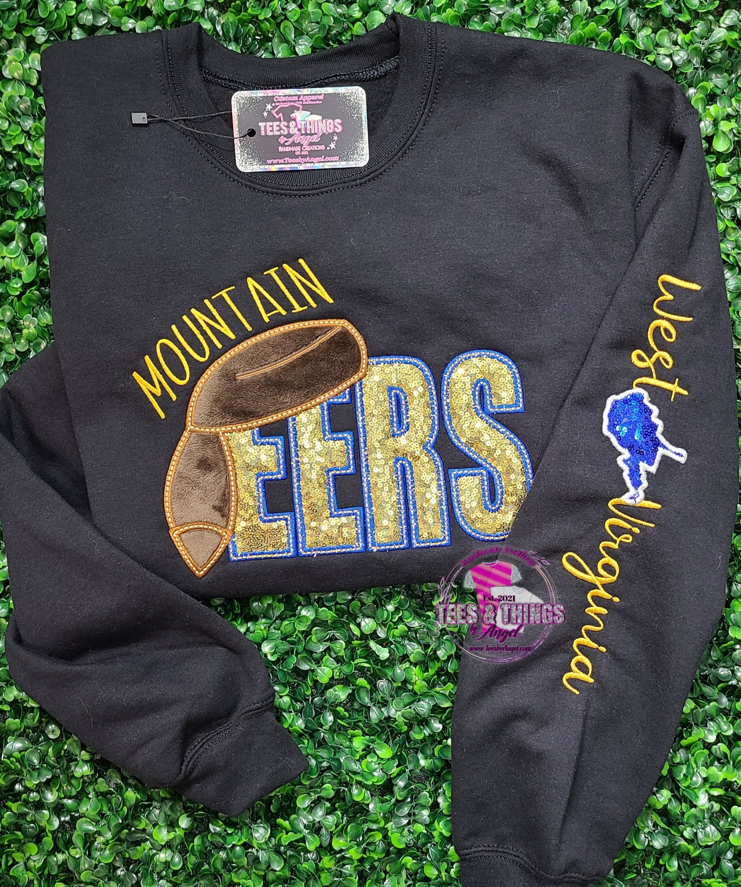 Bling Mountaineers 💙💛 West Virginia Embroidered Sweatshirt (New Version)