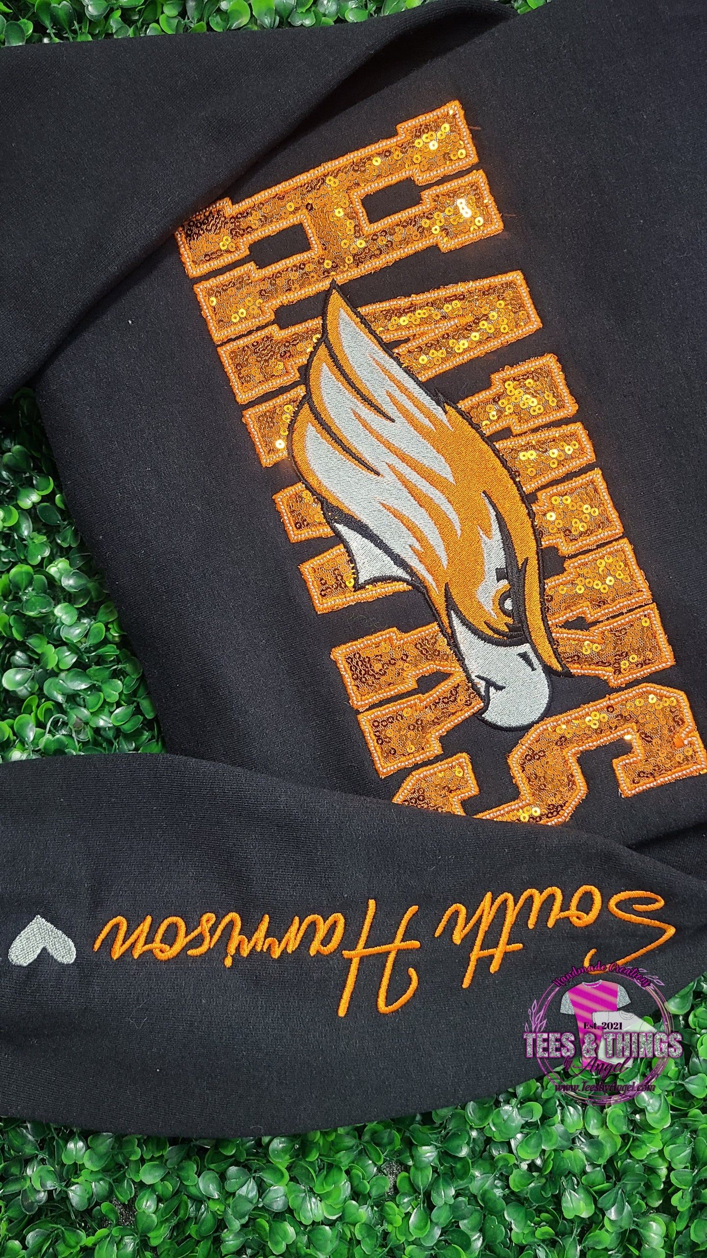 S.H. HAWKS 🖤🧡 Sequins embroidered sweatshirt