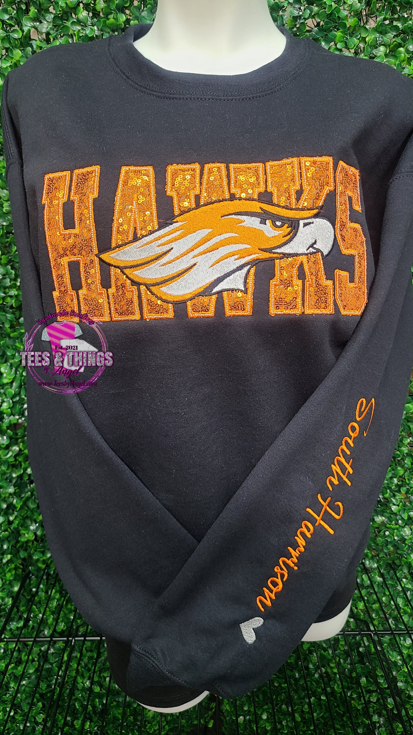 S.H. HAWKS 🖤🧡 Sequins embroidered sweatshirt