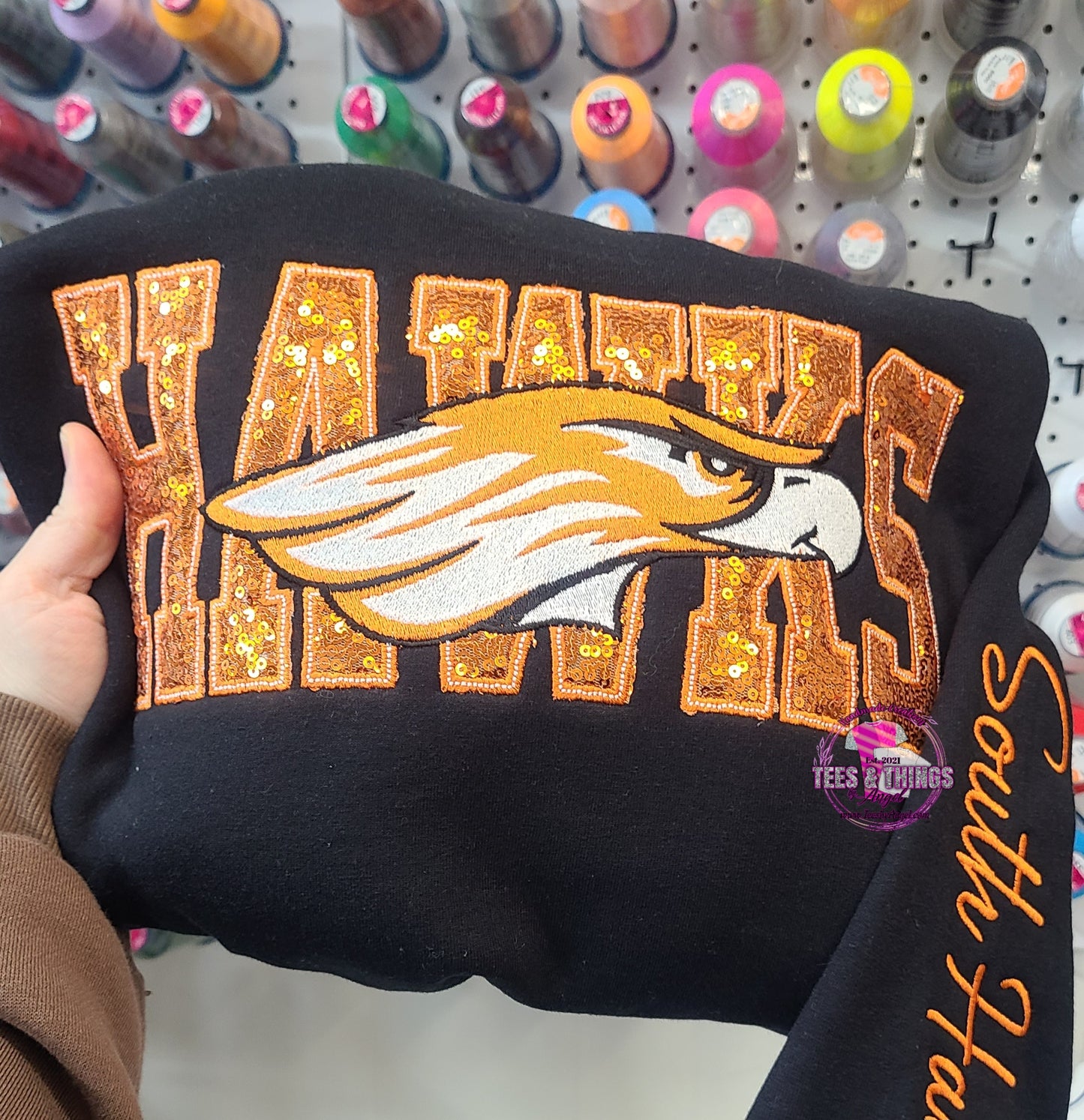S.H. HAWKS 🖤🧡 Sequins embroidered sweatshirt