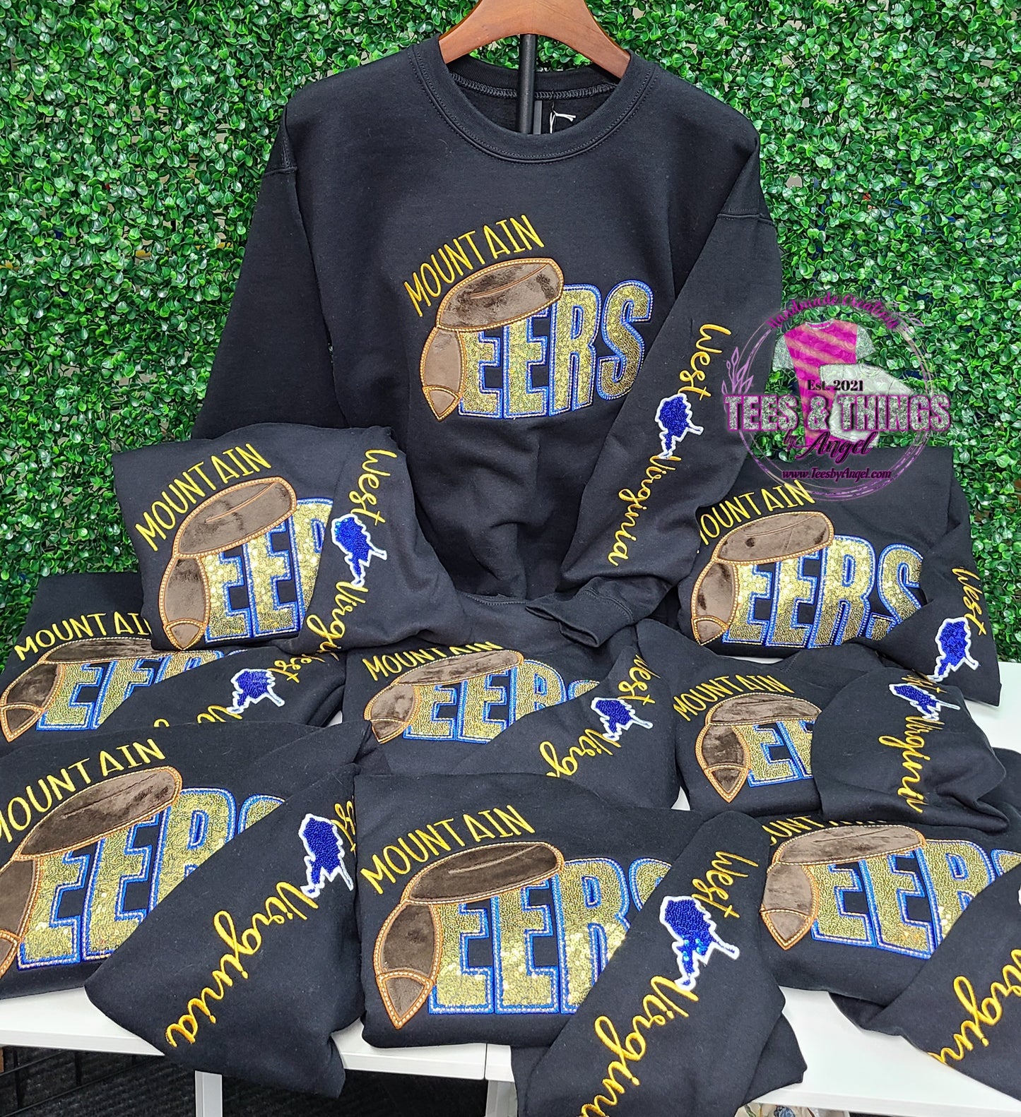 Bling Mountaineers 💙💛 West Virginia Embroidered Sweatshirt (New Version)