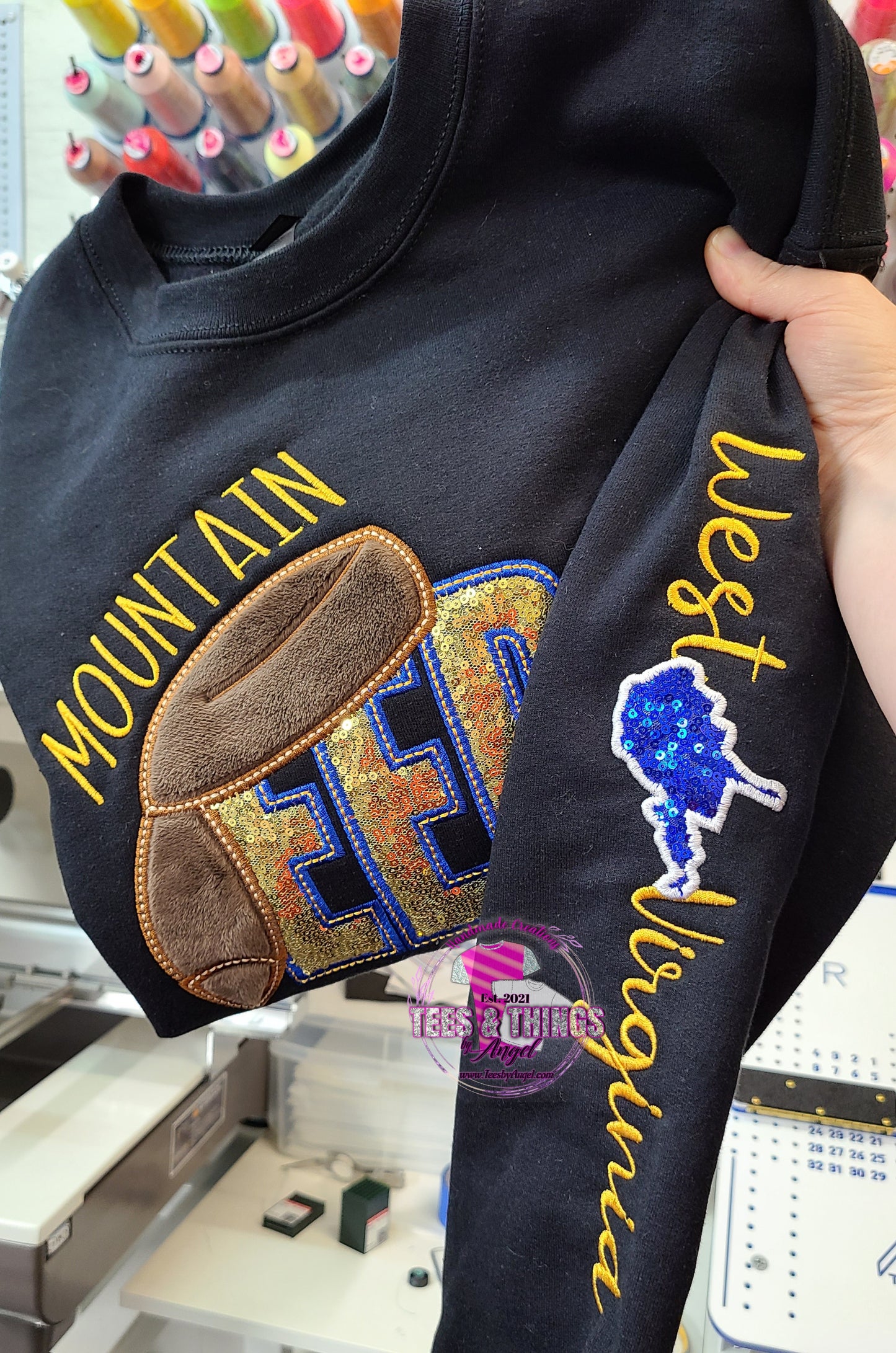 Bling Mountaineers 💙💛 West Virginia Embroidered Sweatshirt (New Version)