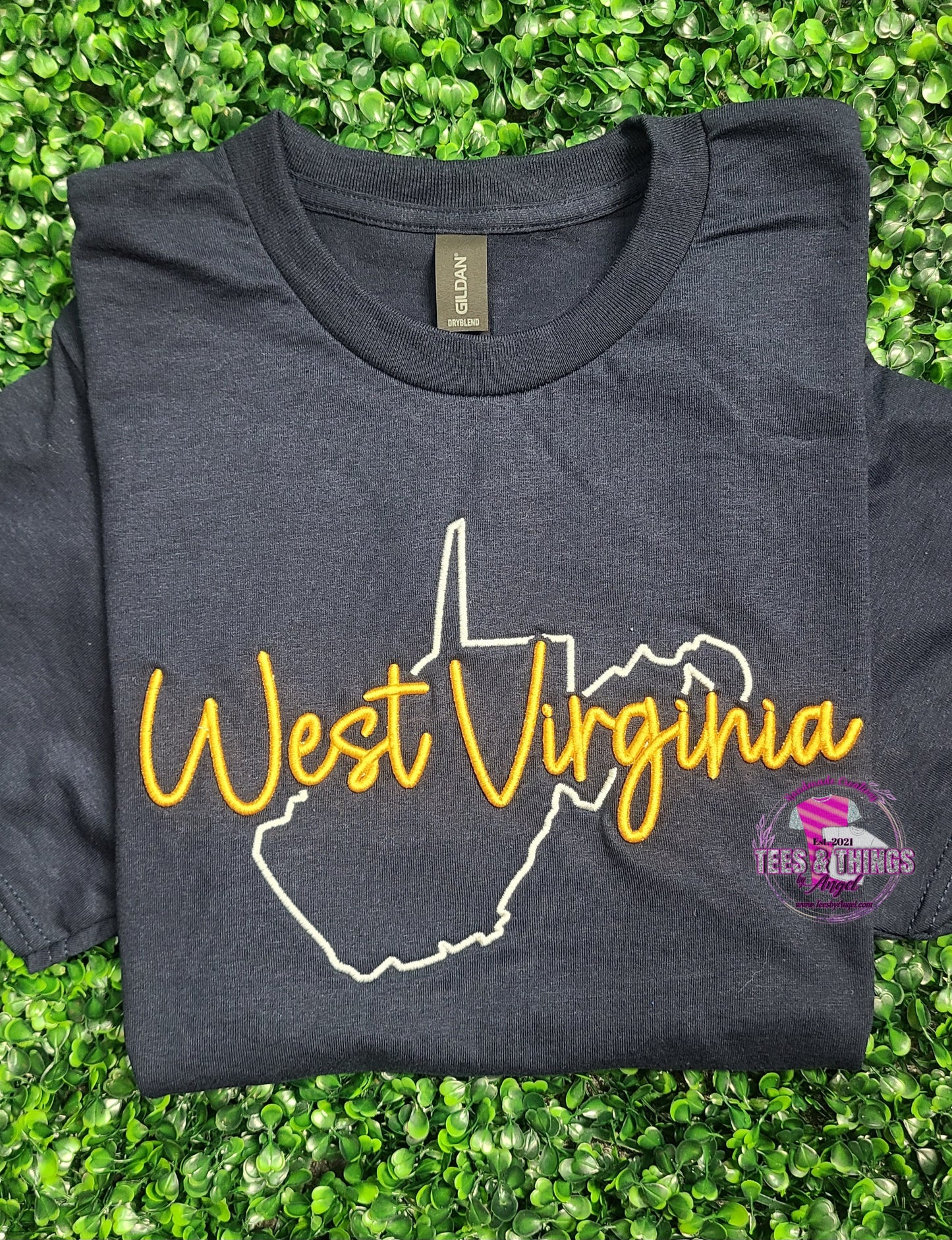 WV 3D embroidered tee with state silhouette.
