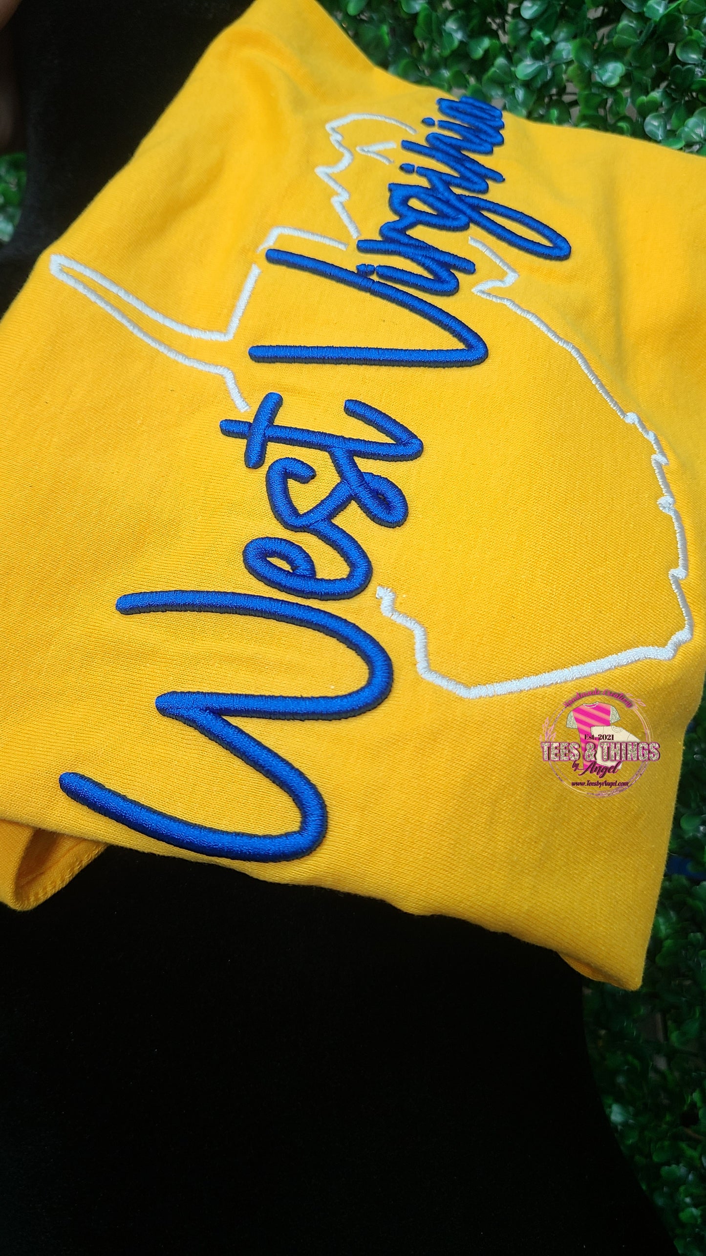 WV 3D embroidered tee with state silhouette.