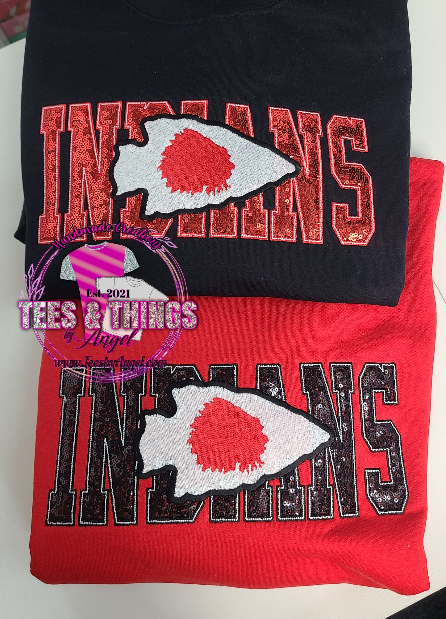 Bridgeport Indians Tribe ❤️ 🤍🖤 Bling Mascot Sweatshirt!