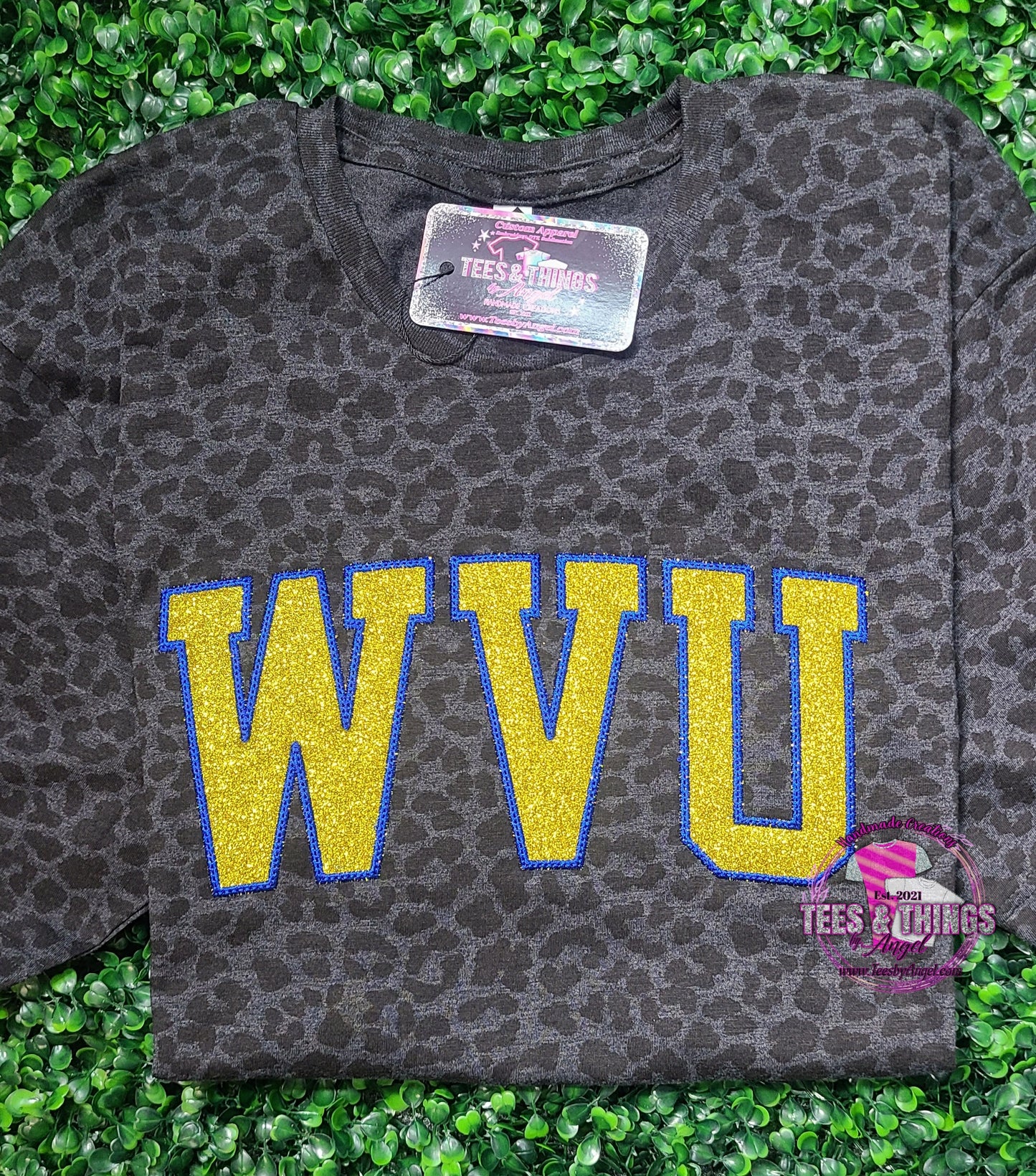 WVU 💙💛 Emb. Glitter tee!