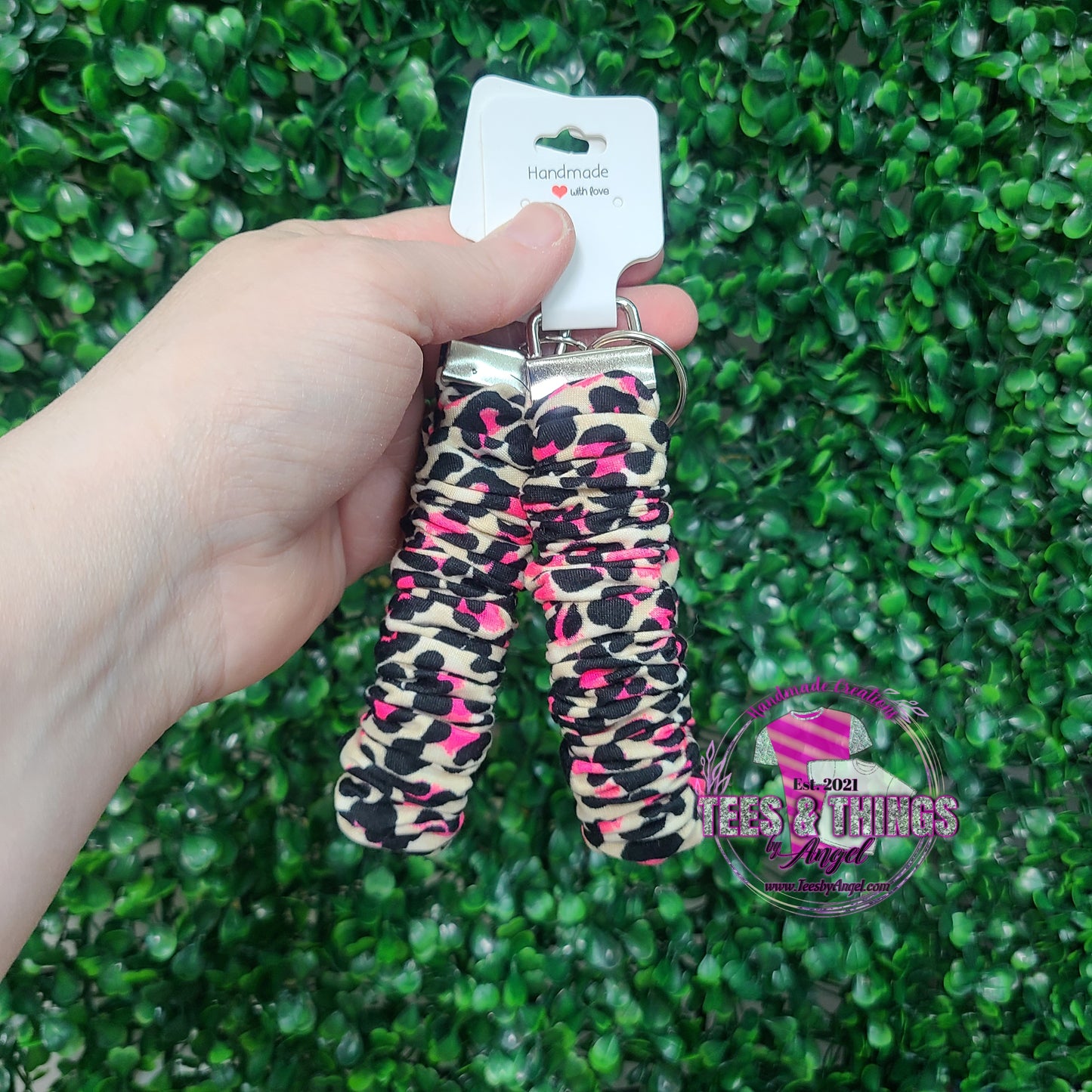 Neon Pink Leopard Scrunchie Keyfob Wristlet