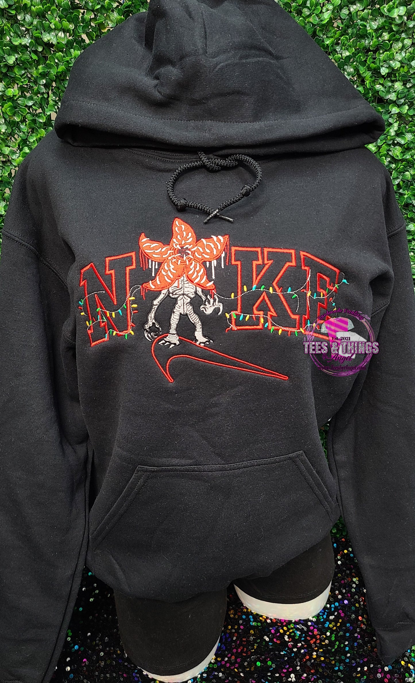 Nike inspired Demogorgone embroidered sweatshirt!