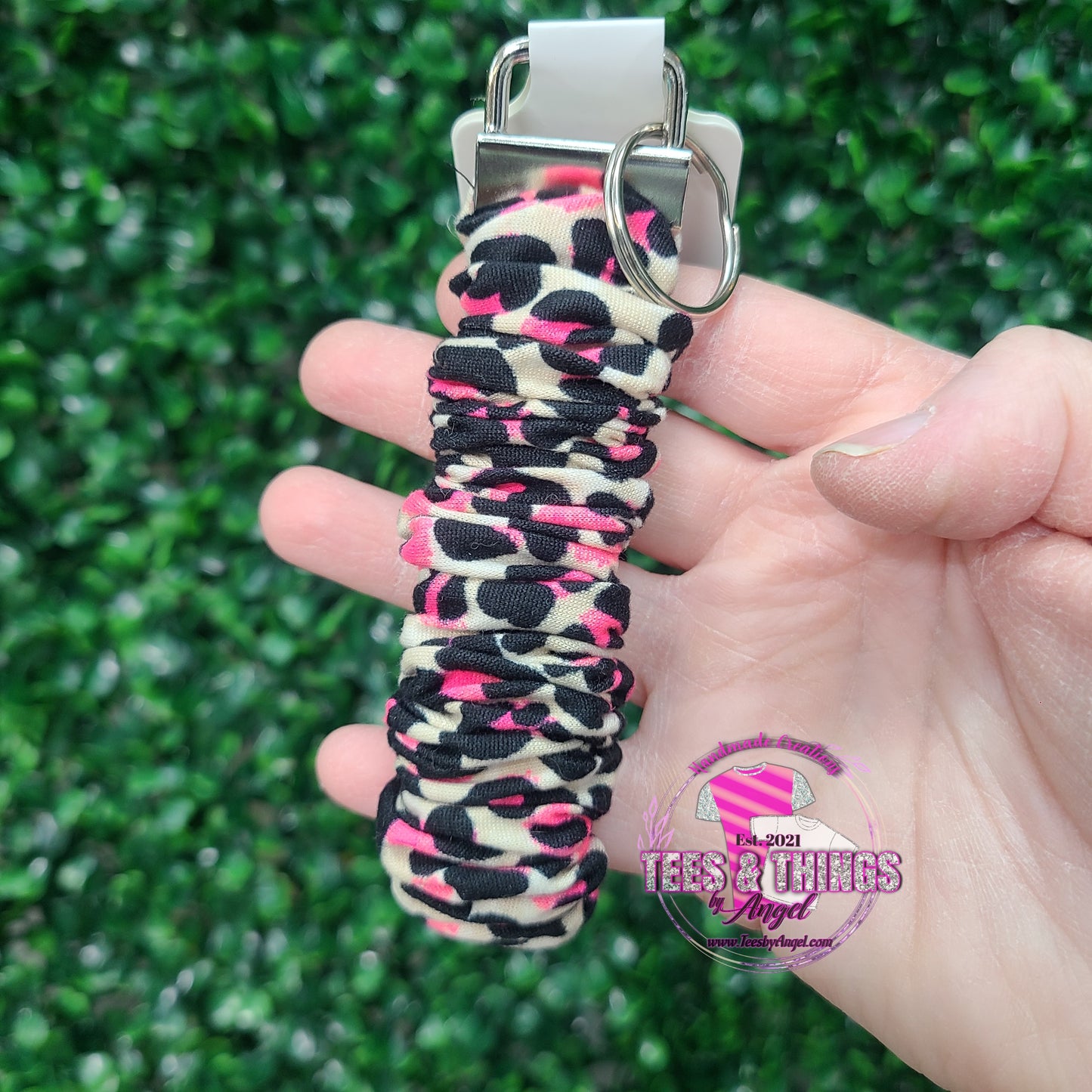 Neon Pink Leopard Scrunchie Keyfob Wristlet