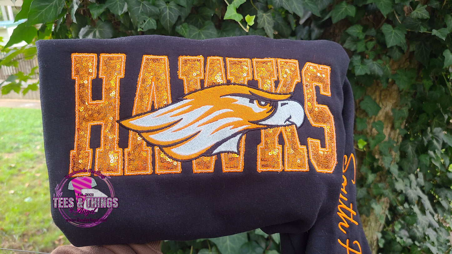 S.H. HAWKS 🖤🧡 Sequins embroidered sweatshirt