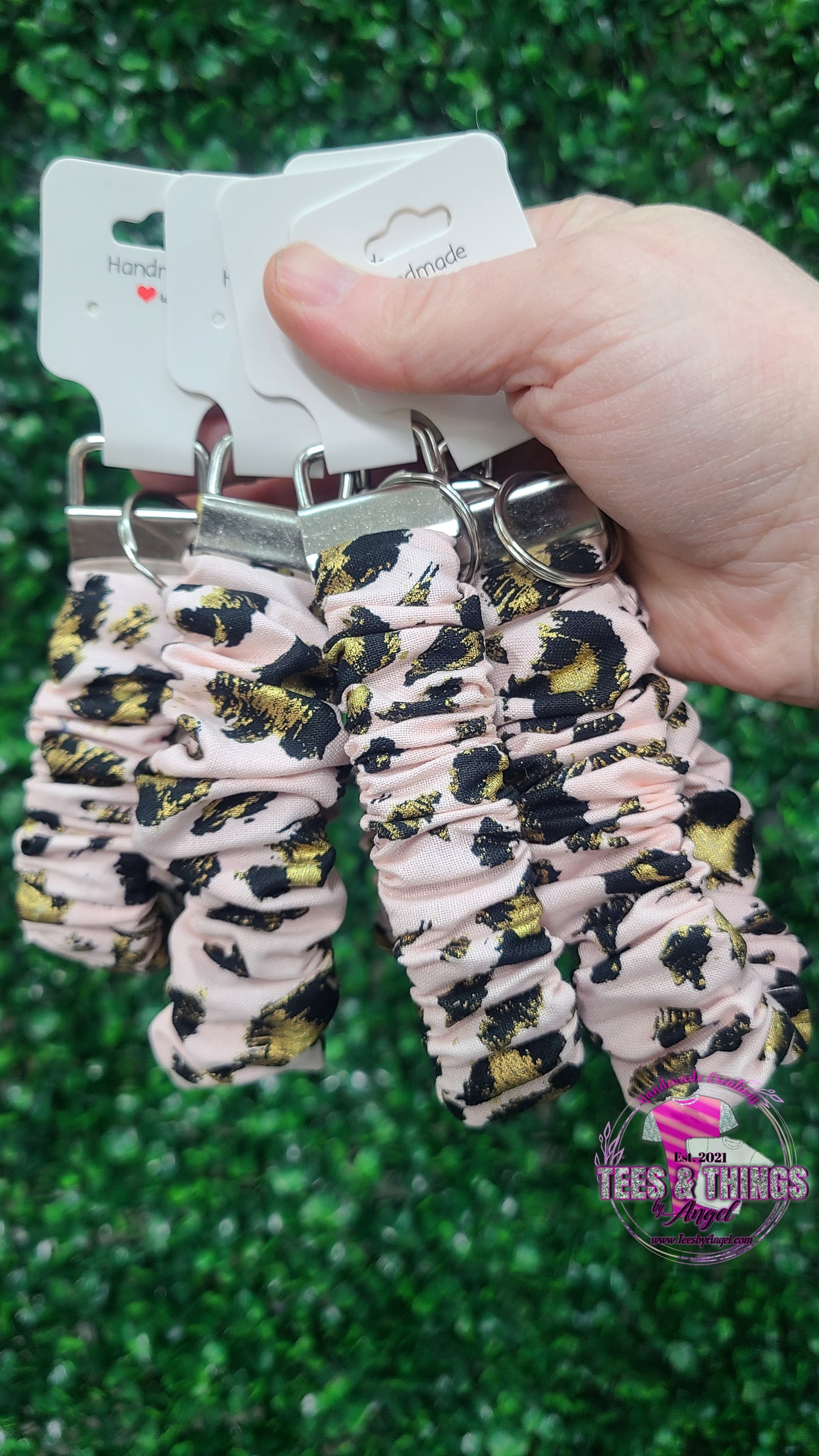 Pink/Gold Leopard Scrunchie Keyfob Wristlet