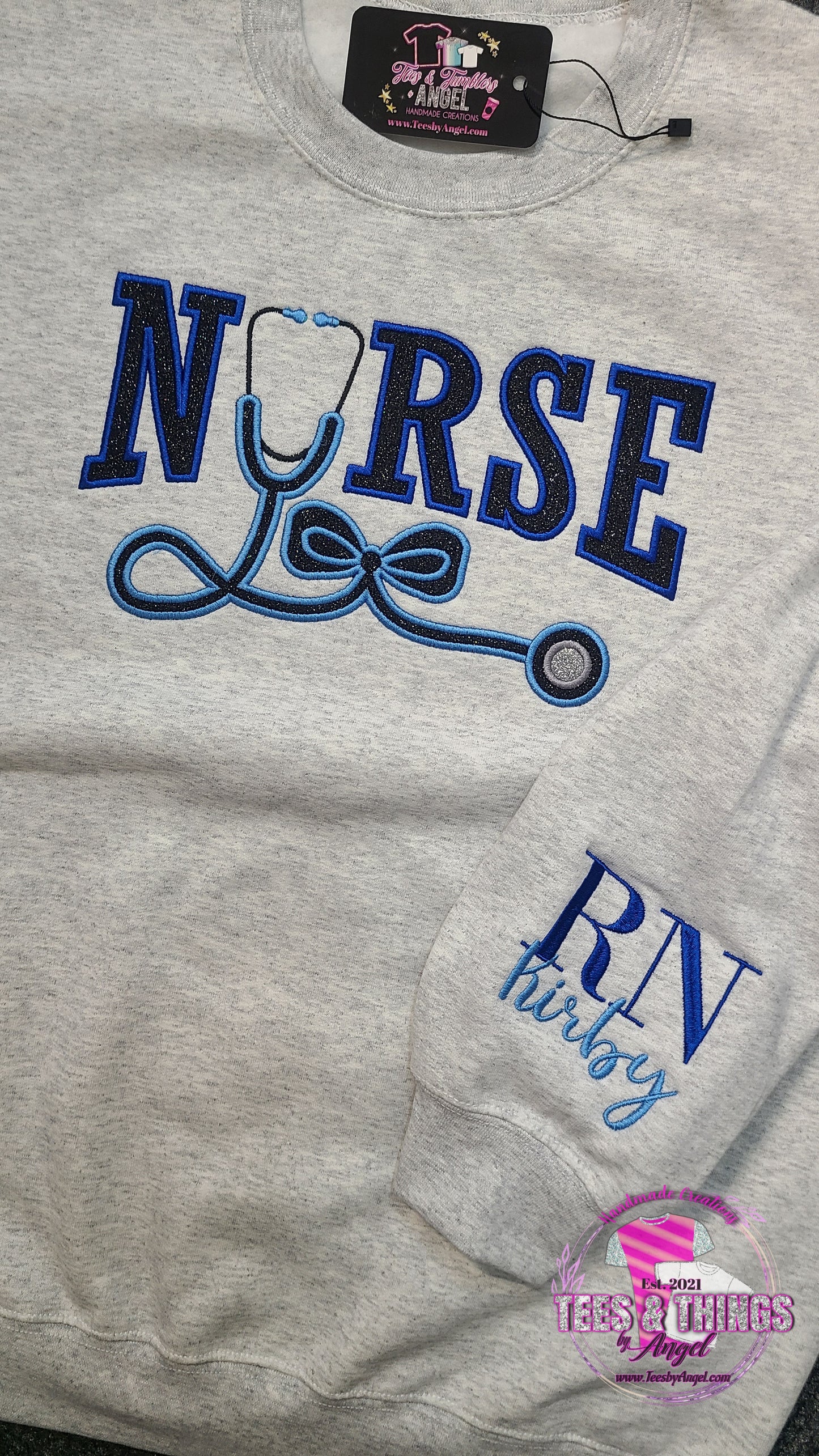 Nurse embroidered glitter sweatshirt!