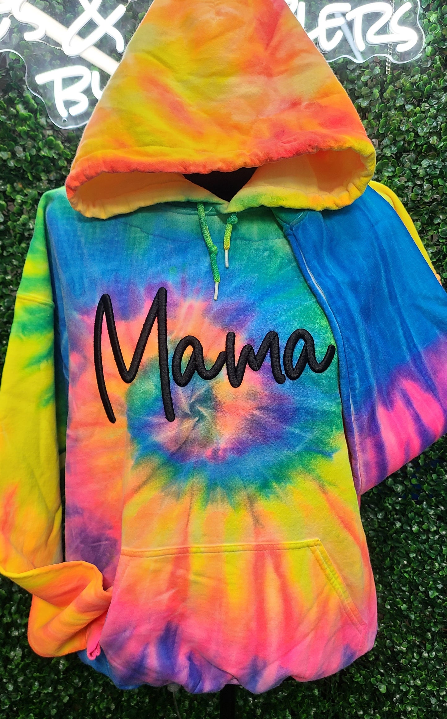 3D Embroidered Tye Dye Mama Hoodie