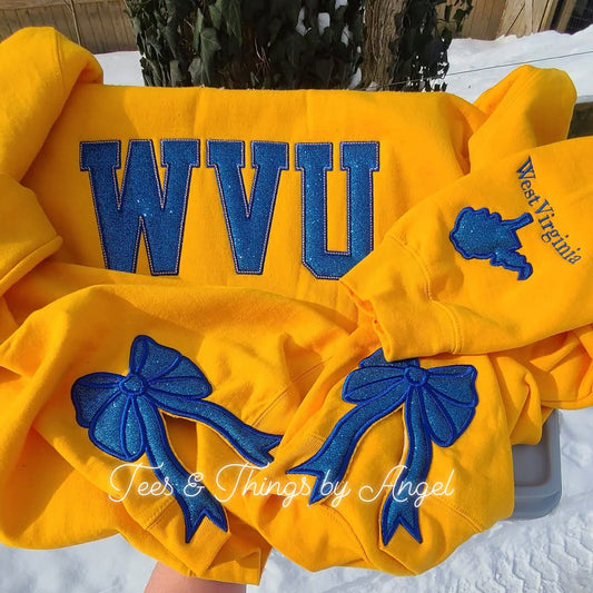 WVU Glitter Sidebow Sweatshirt! 💙💛