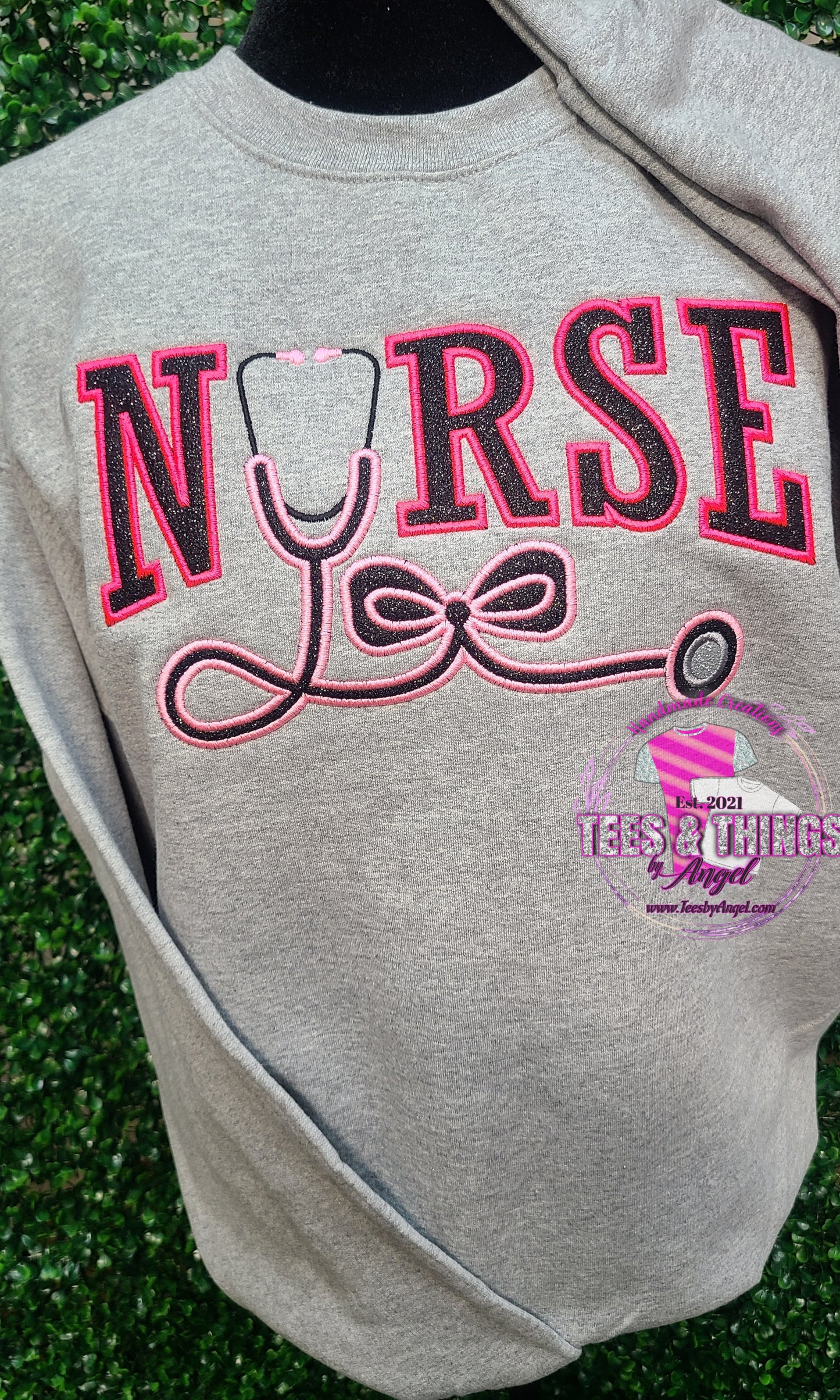 Nurse embroidered glitter sweatshirt!