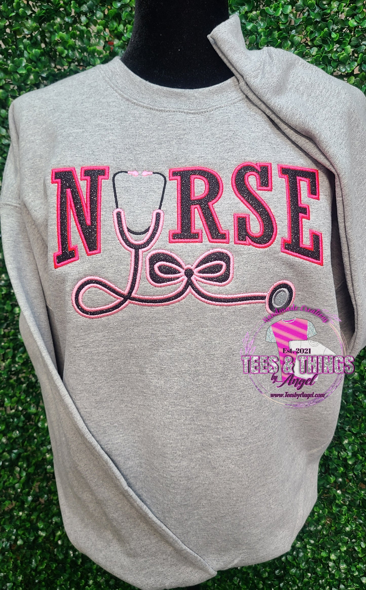 Nurse embroidered glitter sweatshirt!