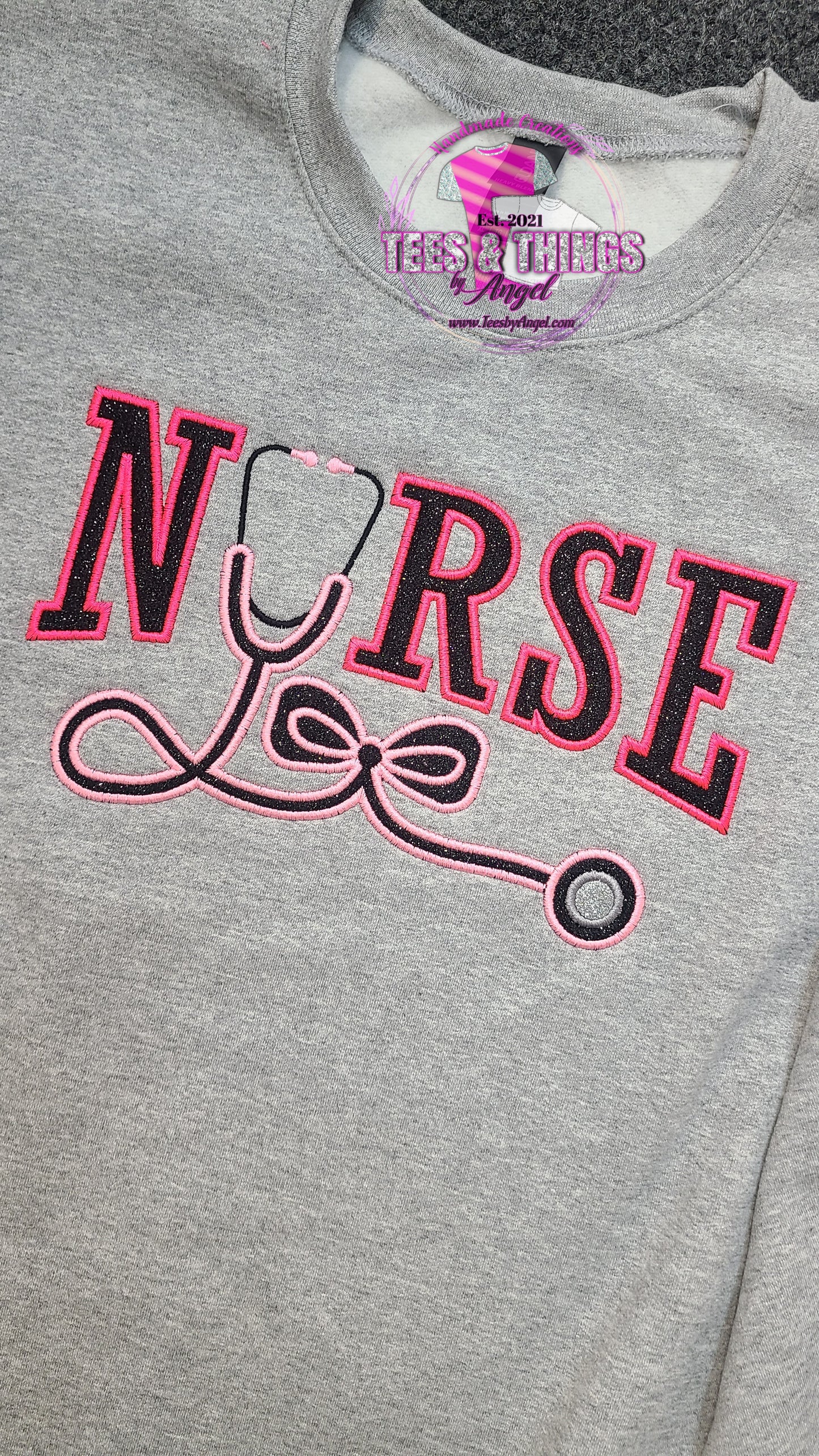 Nurse embroidered glitter sweatshirt!