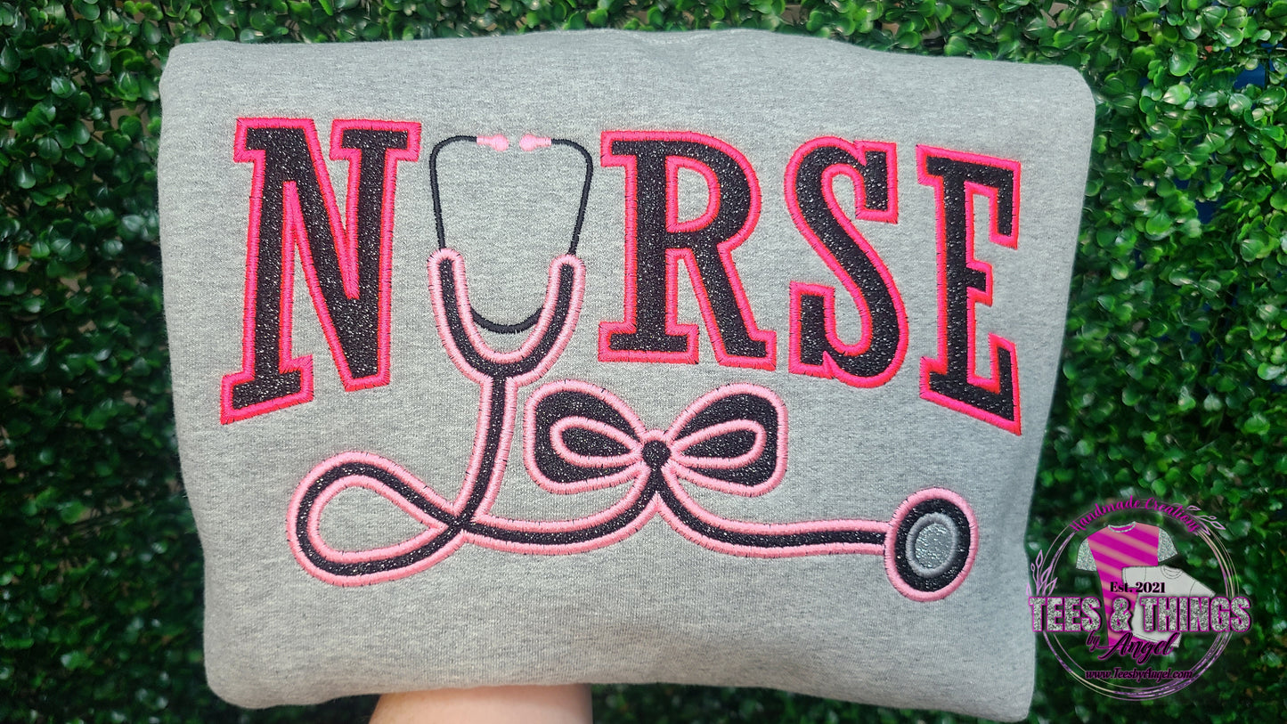 Nurse embroidered glitter sweatshirt!