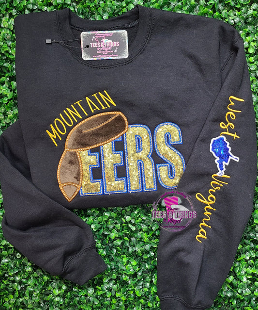 Bling Mountaineers 💙💛 West Virginia Embroidered Sweatshirt (New Version)