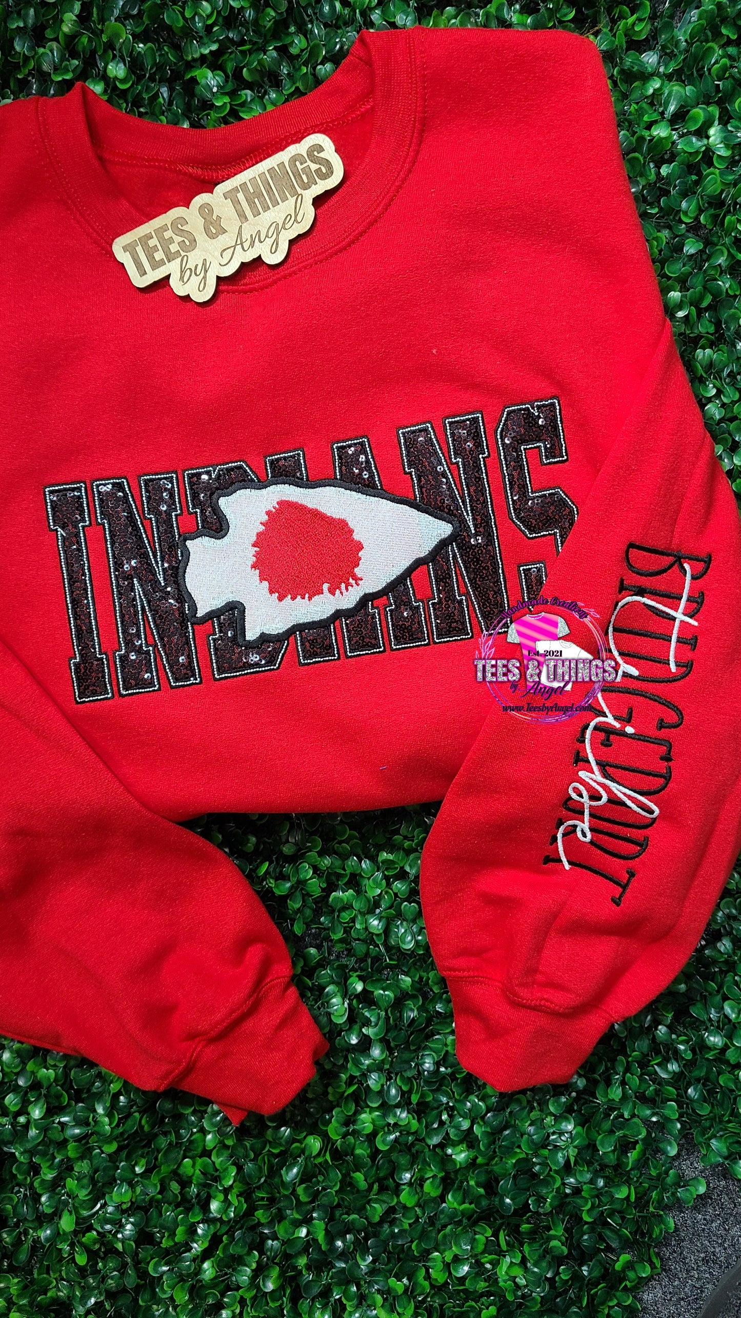 Bridgeport Indians Tribe ❤️ 🤍🖤 Bling Mascot Sweatshirt!