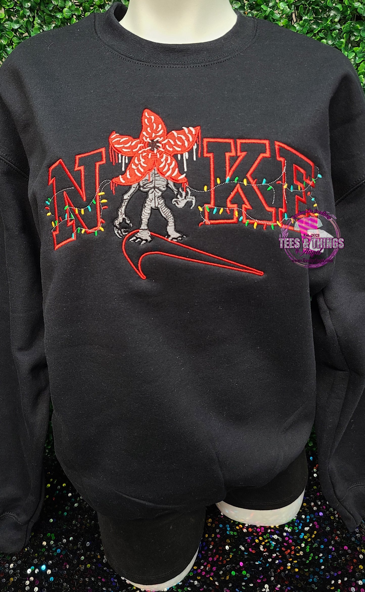 Nike inspired Demogorgone embroidered sweatshirt!