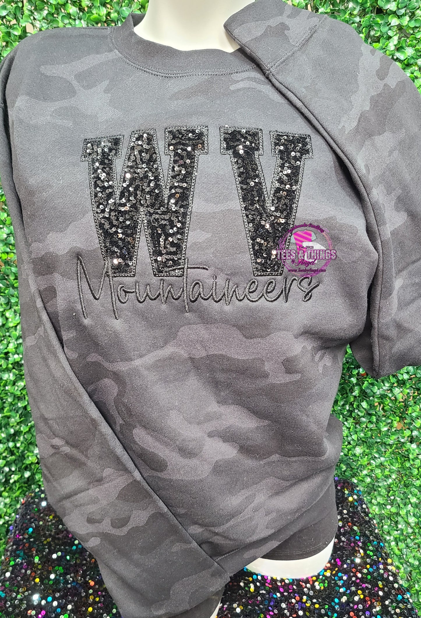 WV Mountaineers Sequin Black Camo embroidered sweatshirt 🖤