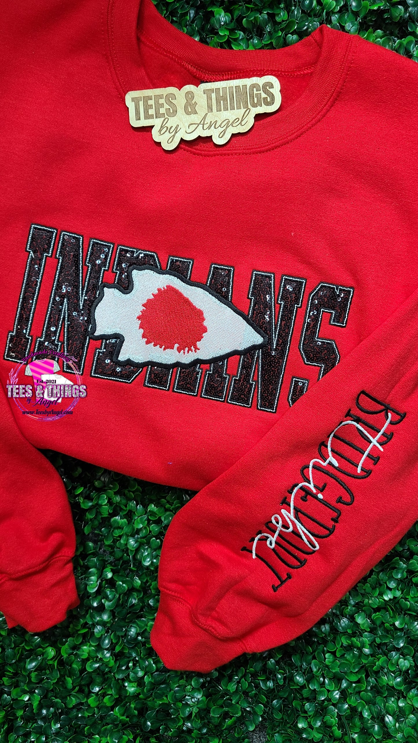 Bridgeport Indians Tribe ❤️ 🤍🖤 Bling Mascot Sweatshirt!