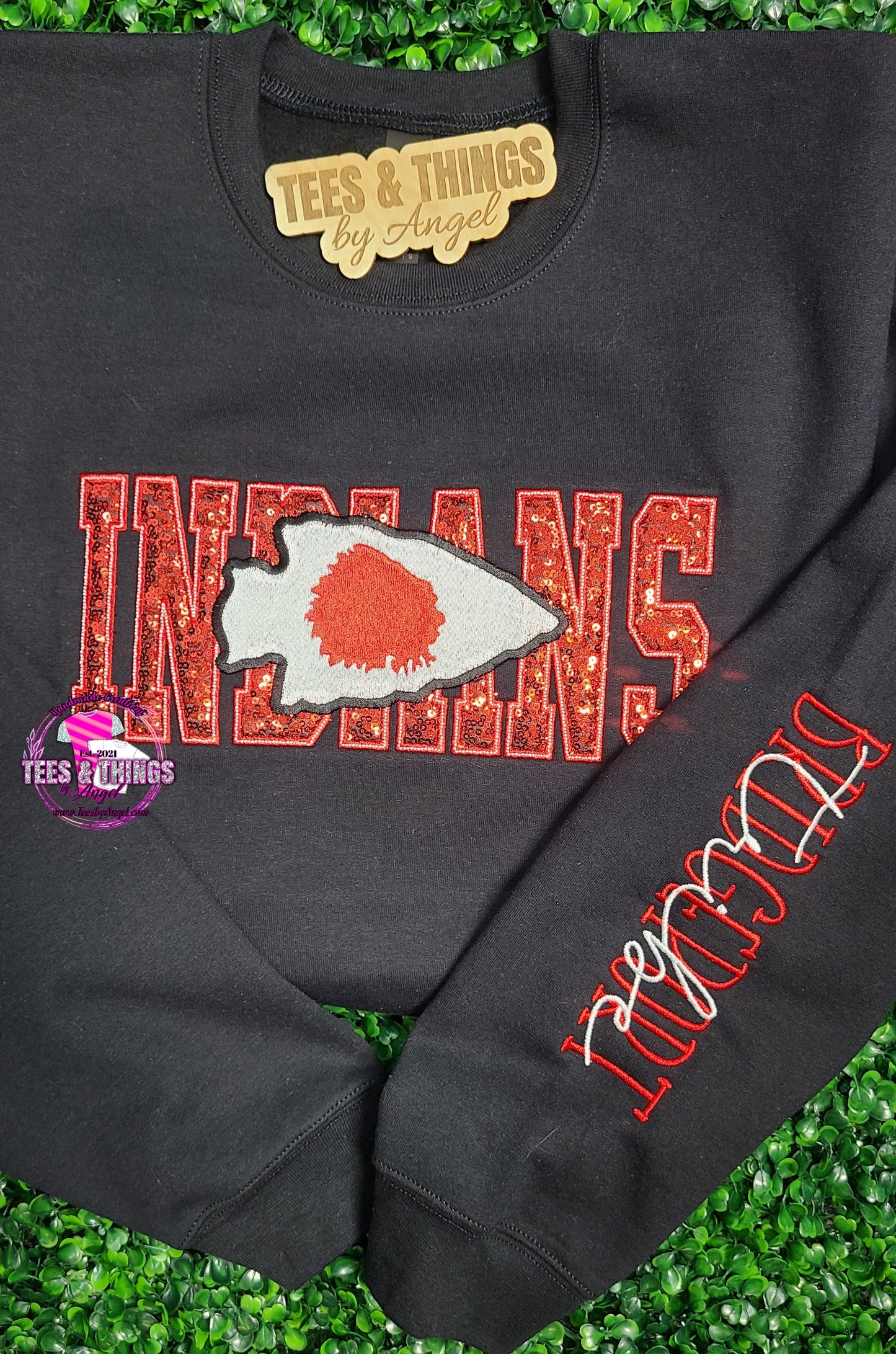 Bridgeport Indians Tribe ❤️ 🤍🖤 Bling Mascot Sweatshirt!
