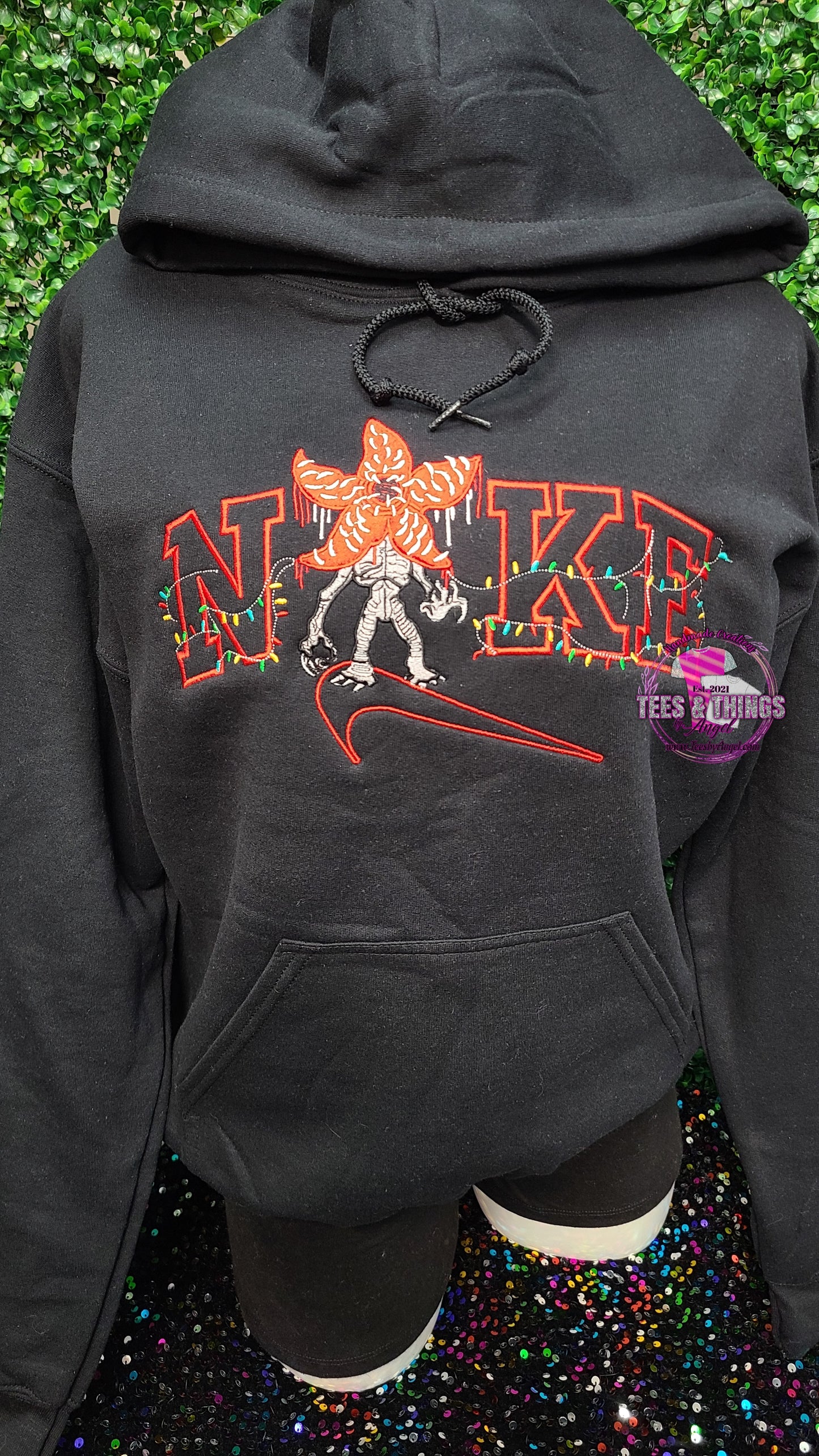 Nike inspired Demogorgone embroidered sweatshirt!