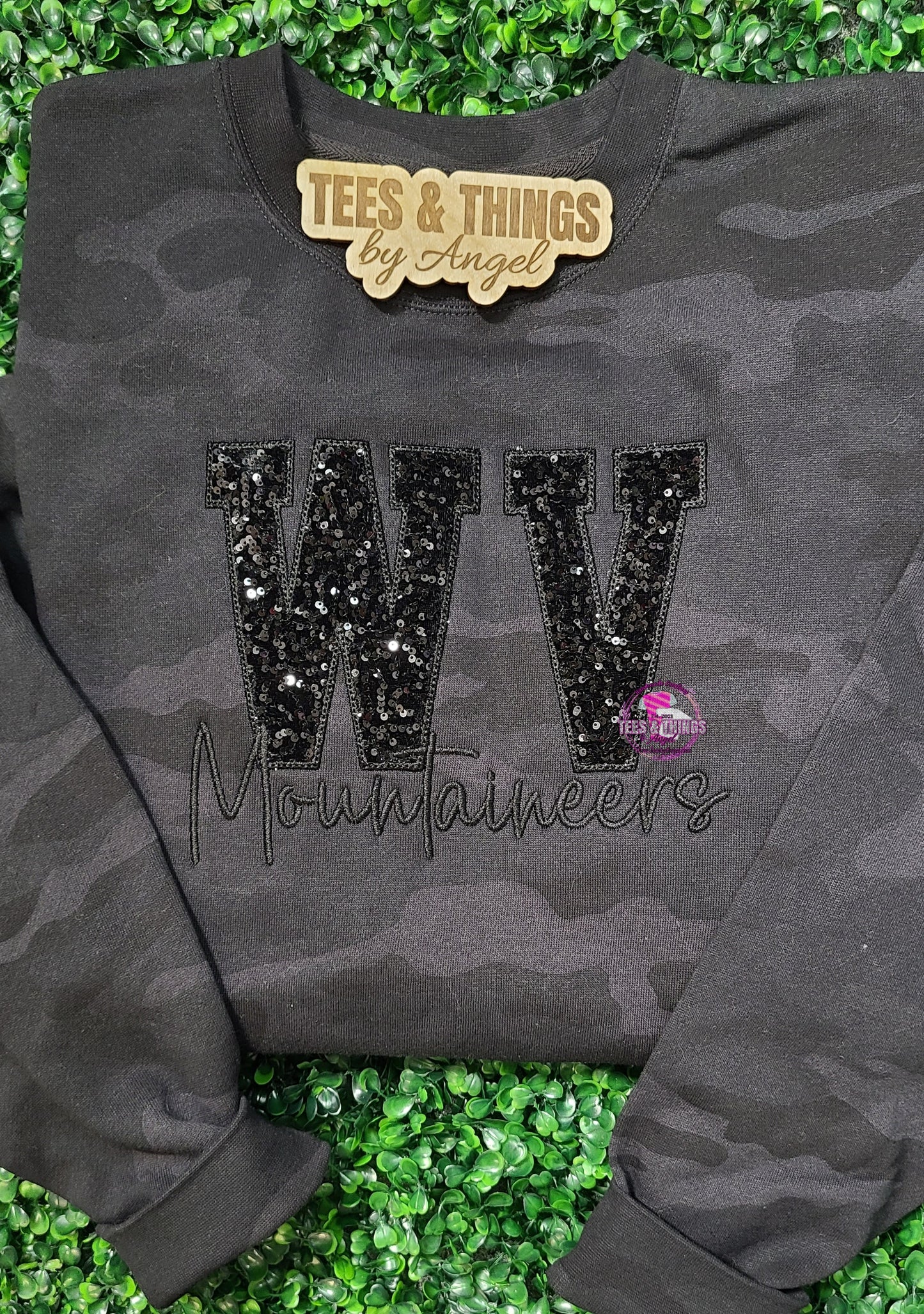 WV Mountaineers Sequin Black Camo embroidered sweatshirt 🖤