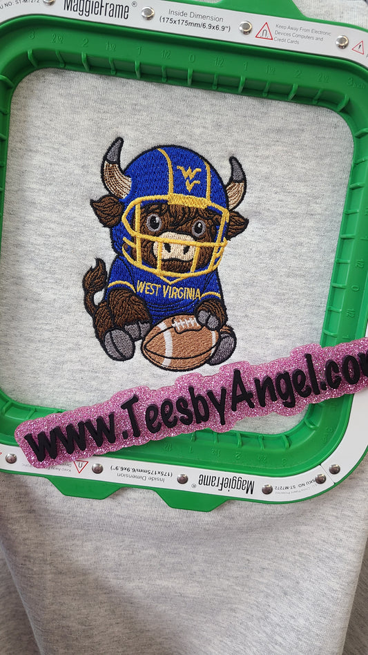 WV Mountaineer Embroidered Highland Cow 💙💛 Sweatshirt!
