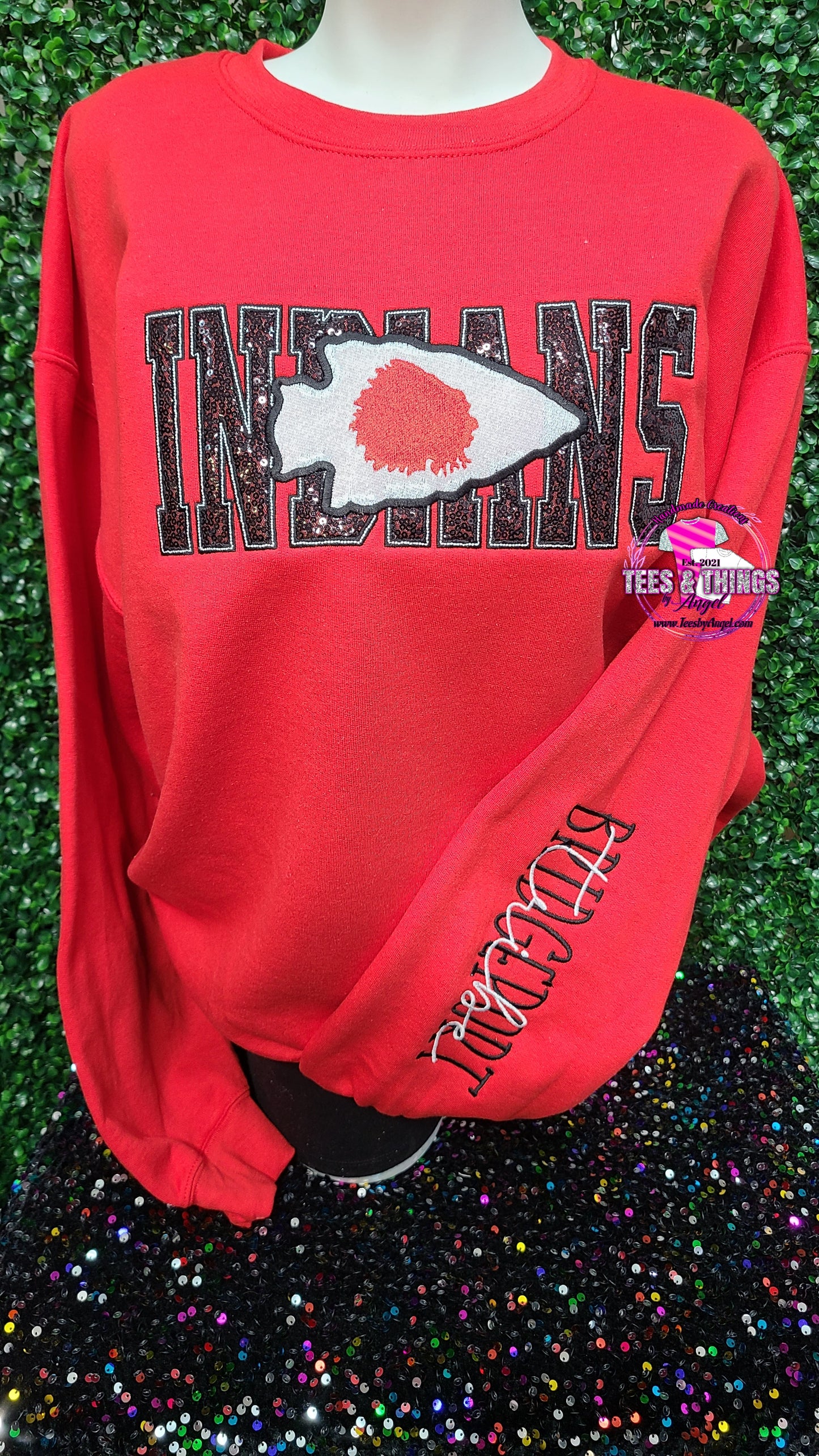 Bridgeport Indians Tribe ❤️ 🤍🖤 Bling Mascot Sweatshirt!