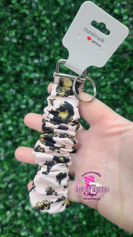 Pink/Gold Leopard Scrunchie Keyfob Wristlet