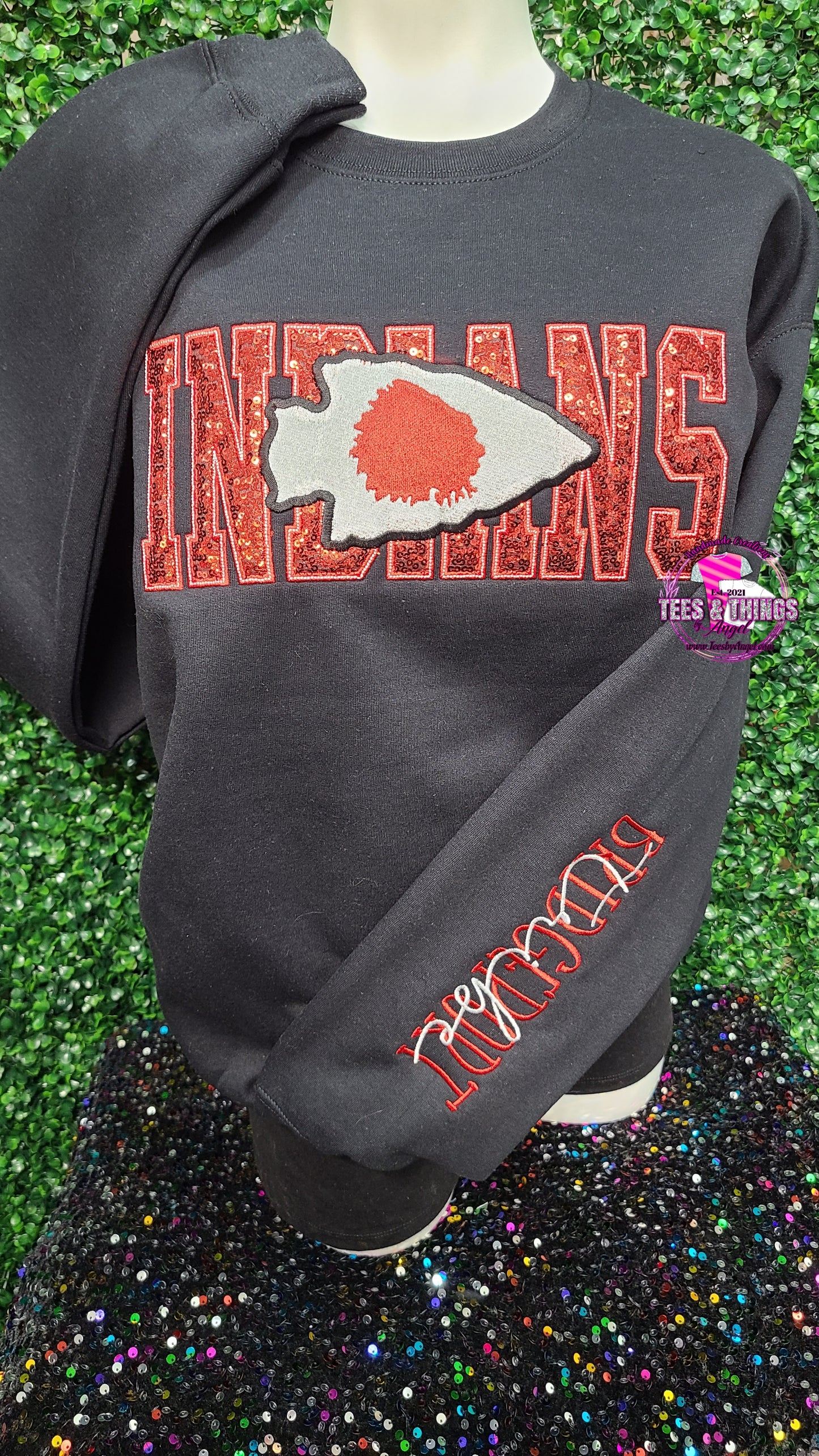 Bridgeport Indians Tribe ❤️ 🤍🖤 Bling Mascot Sweatshirt!