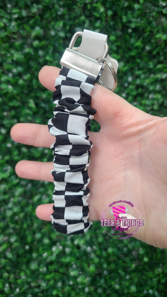 Black/White Checkered Scrunchie Keyfob Wristlet