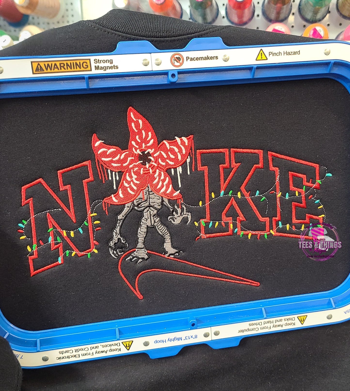 Nike inspired Demogorgone embroidered sweatshirt!