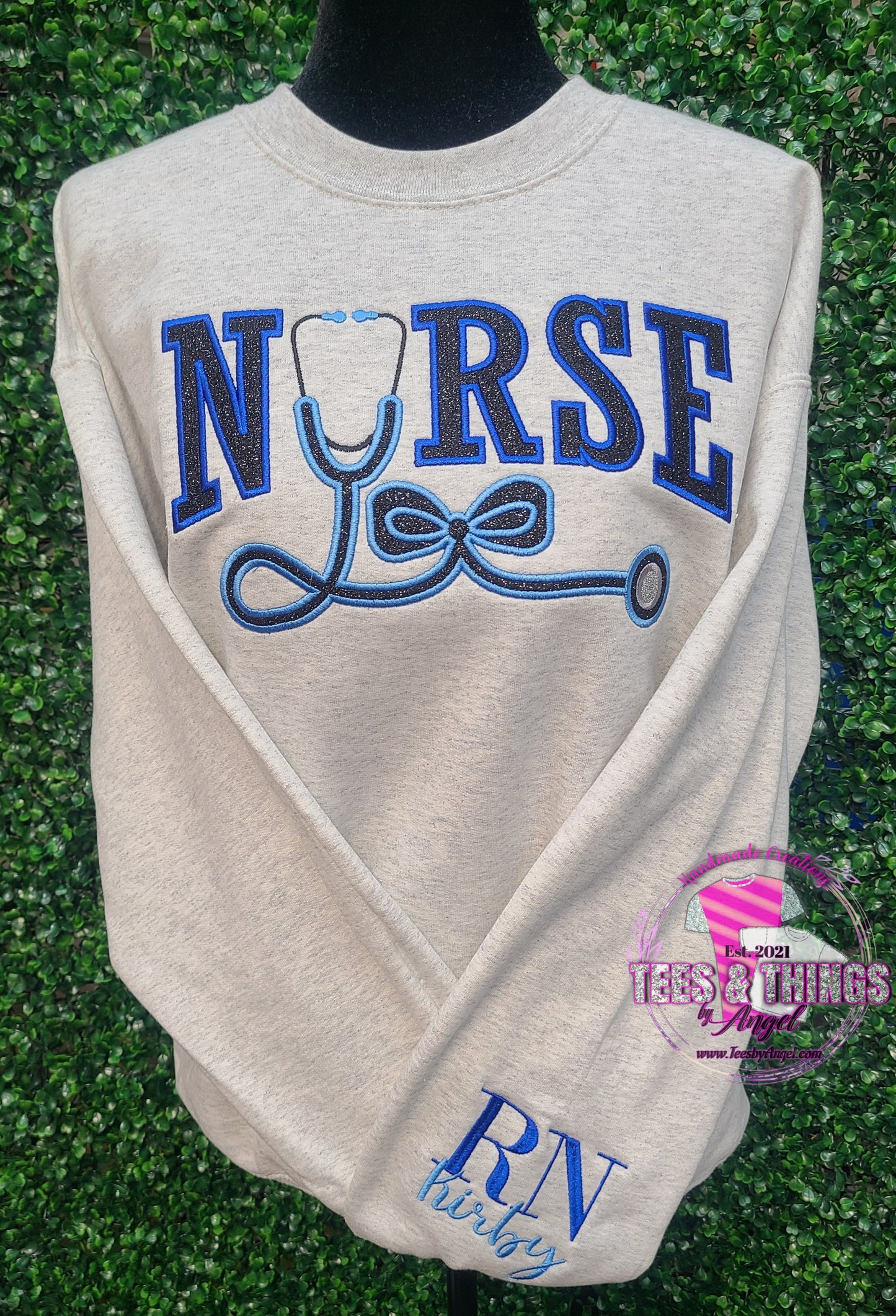 Nurse embroidered glitter sweatshirt!