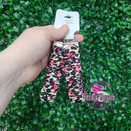 Neon Pink Leopard Scrunchie Keyfob Wristlet