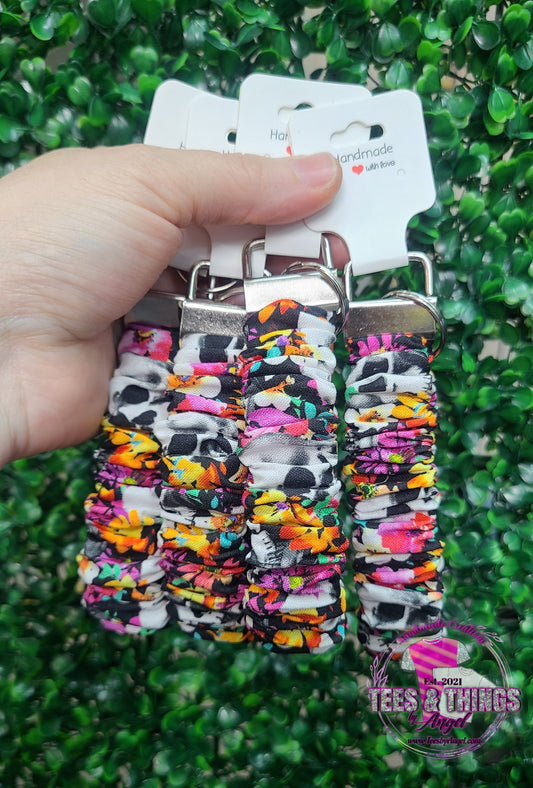 Floral Skull Scrunchie Keyfob Wristlet
