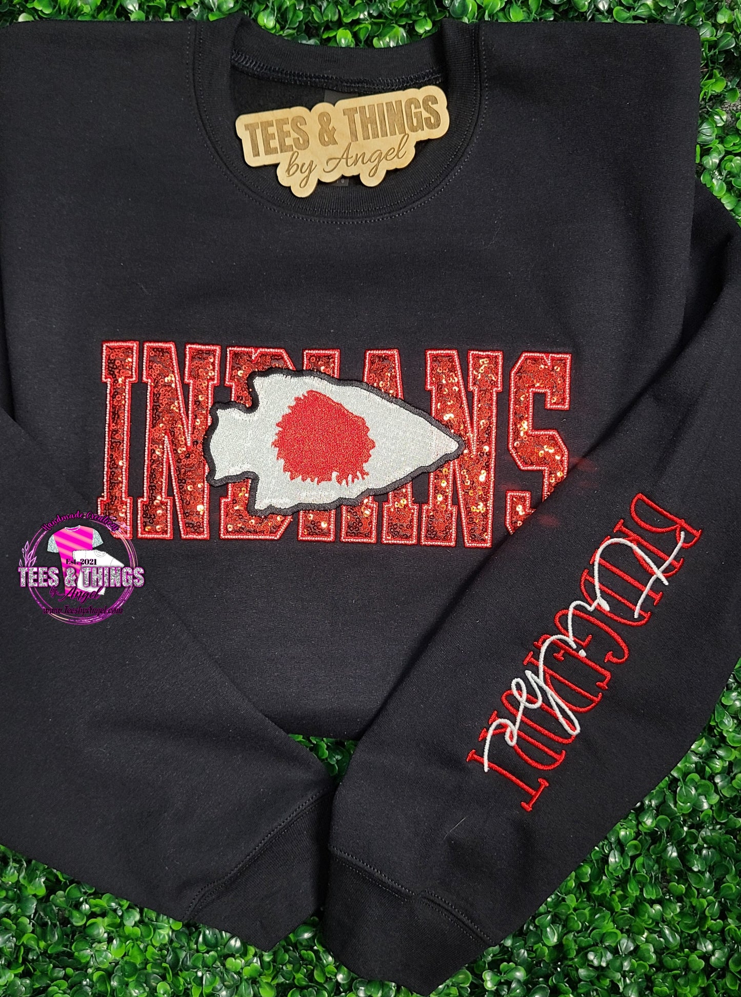 Bridgeport Indians Tribe ❤️ 🤍🖤 Bling Mascot Sweatshirt!