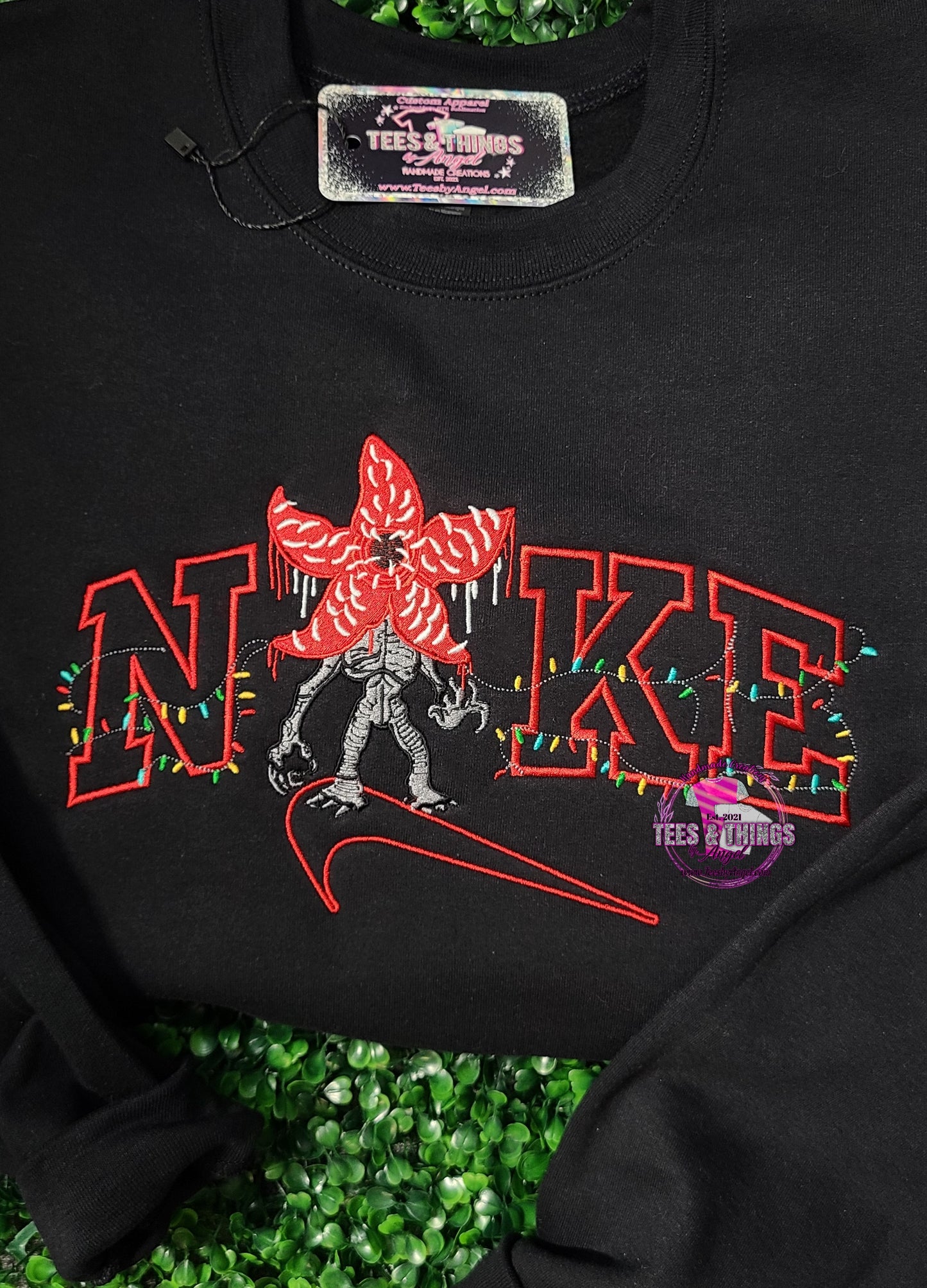 Nike inspired Demogorgone embroidered sweatshirt!