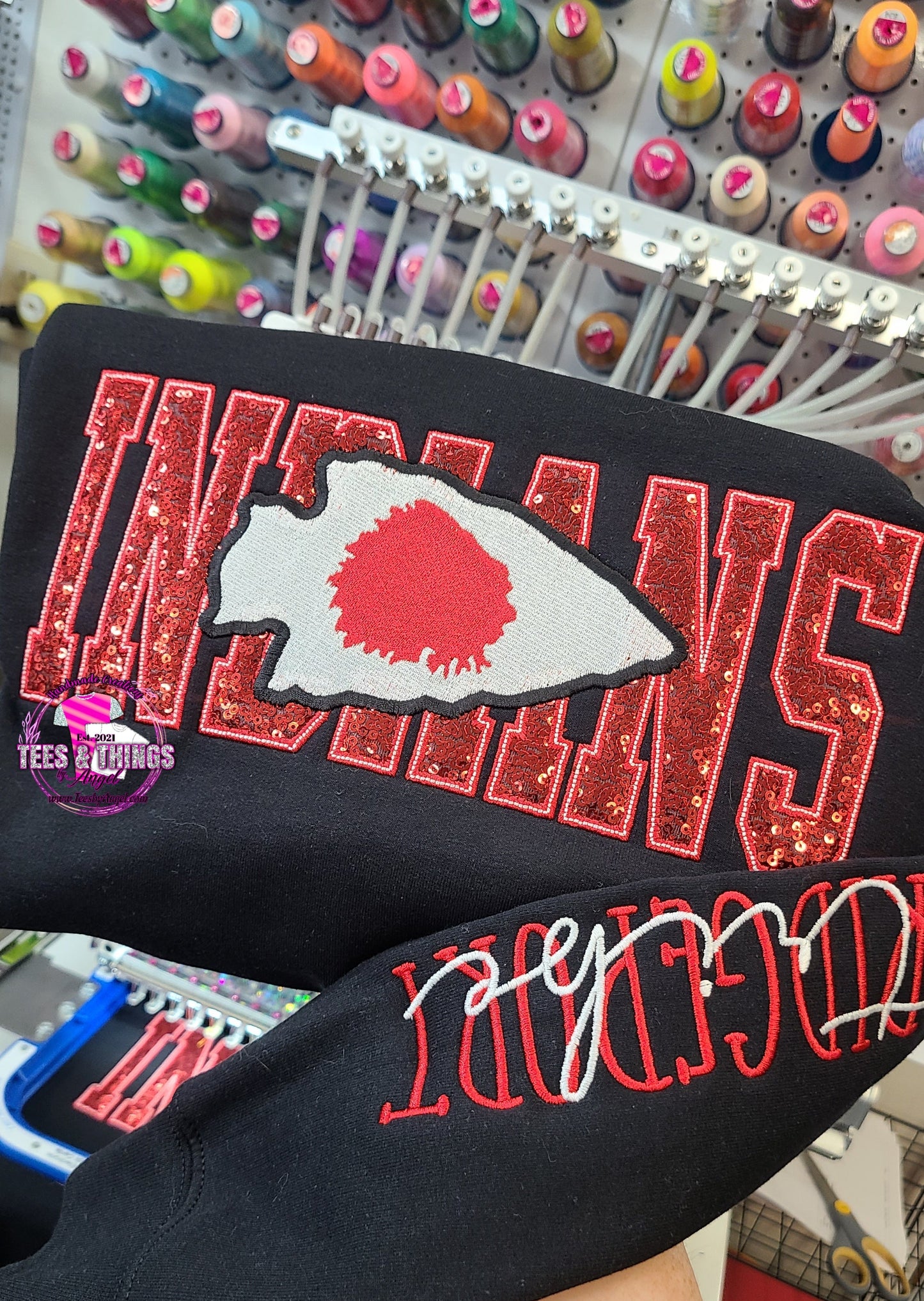 Bridgeport Indians Tribe ❤️ 🤍🖤 Bling Mascot Sweatshirt!
