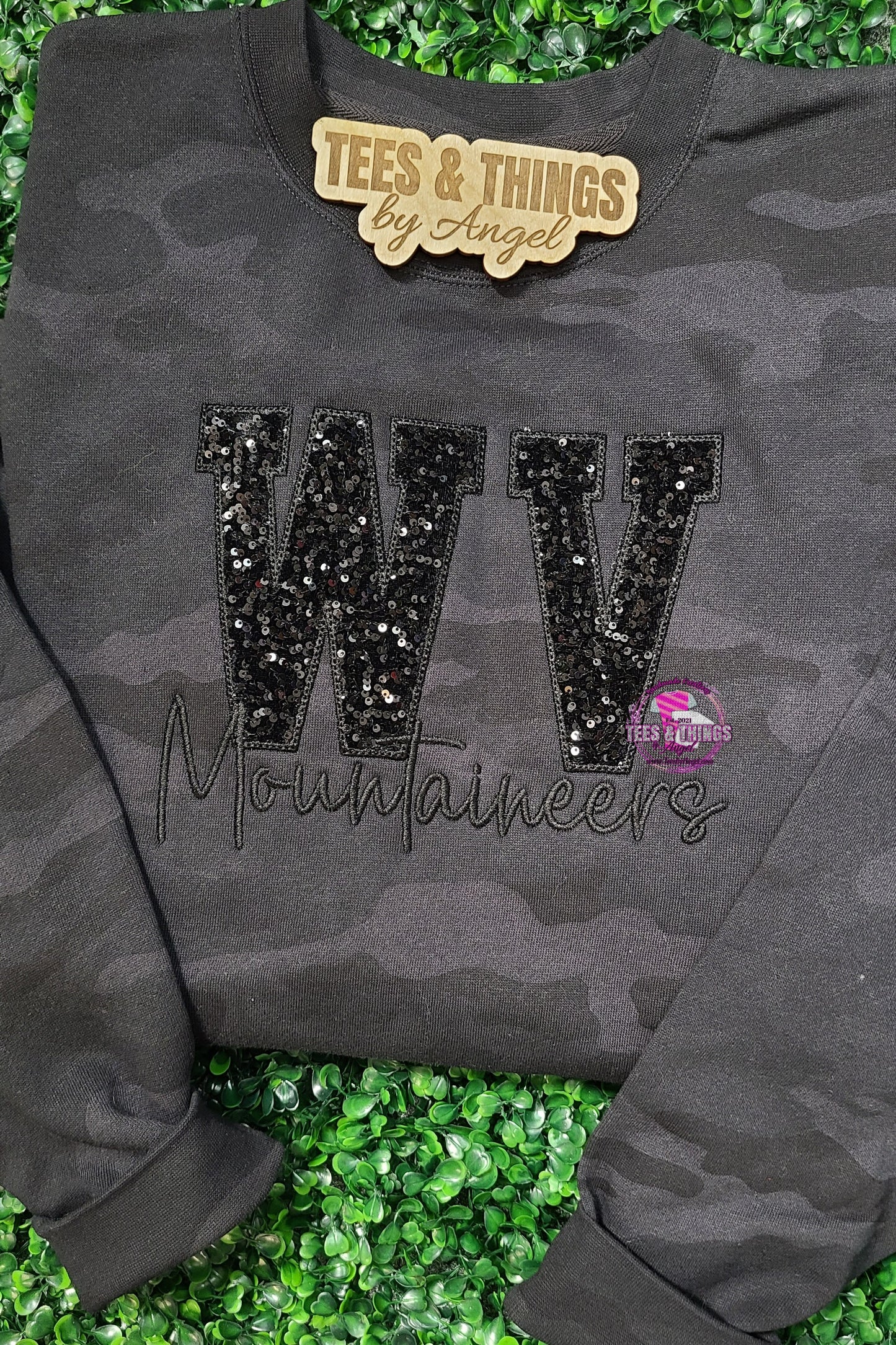 WV Mountaineers Sequin Black Camo embroidered sweatshirt 🖤