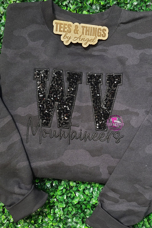 WV Mountaineers Sequin Black Camo embroidered sweatshirt 🖤