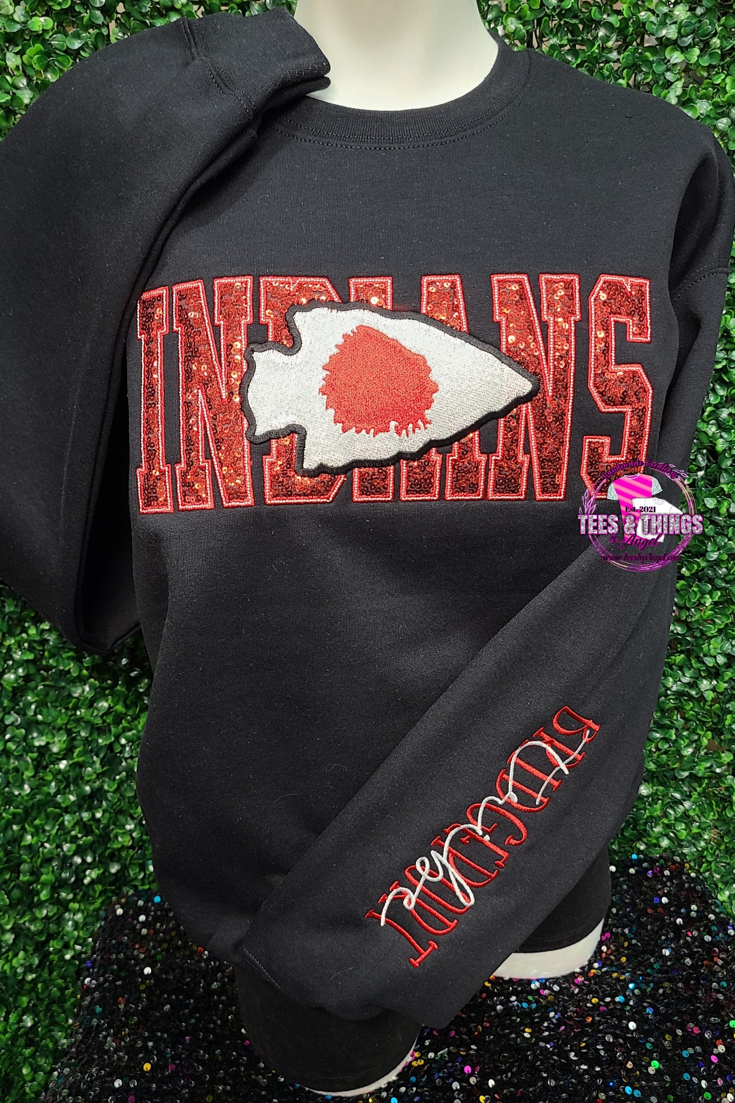 Bridgeport Indians Tribe ❤️ 🤍🖤 Bling Mascot Sweatshirt!