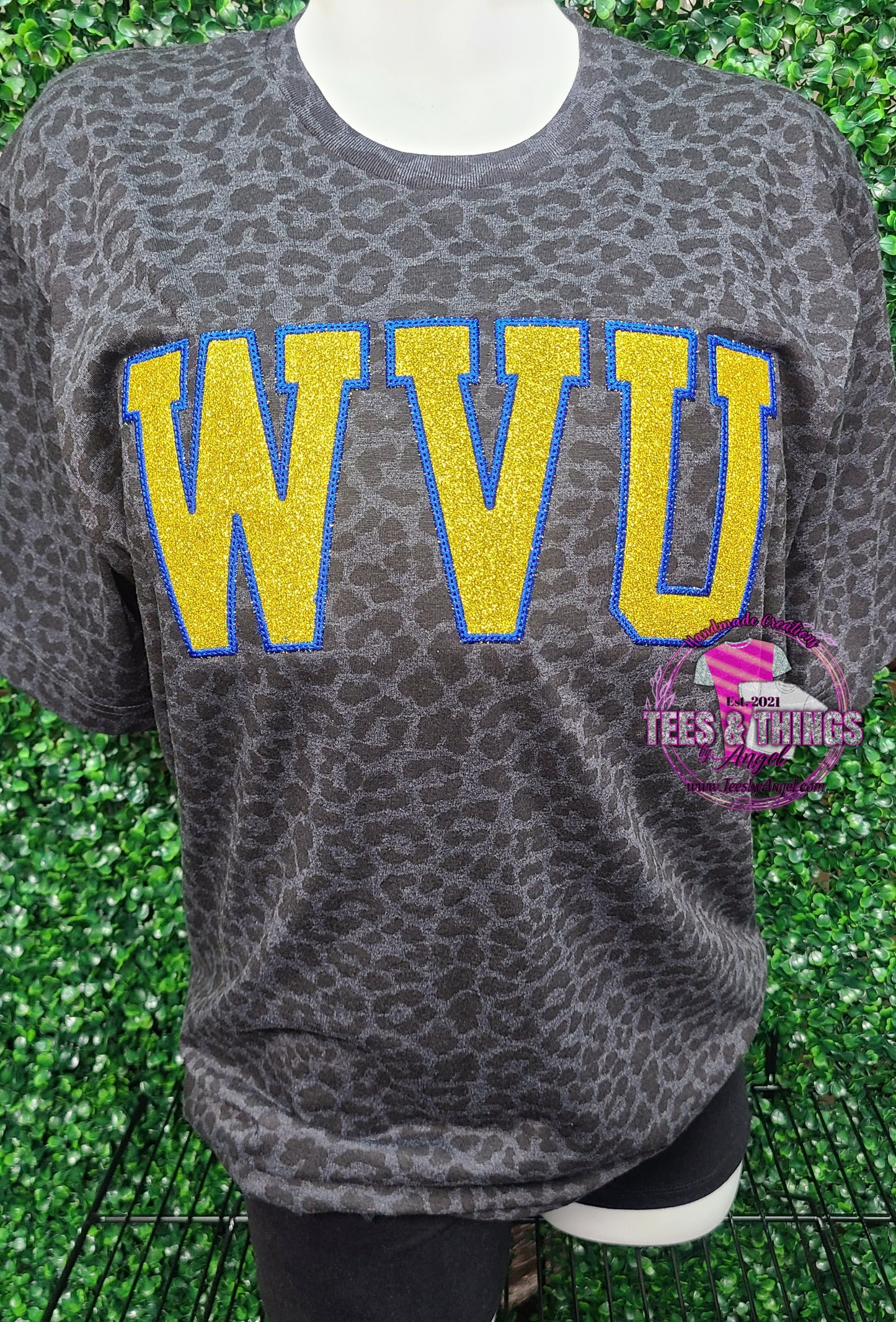 WVU 💙💛 Emb. Glitter tee!