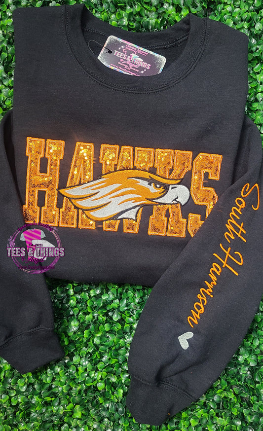S.H. HAWKS 🖤🧡 Sequins embroidered sweatshirt