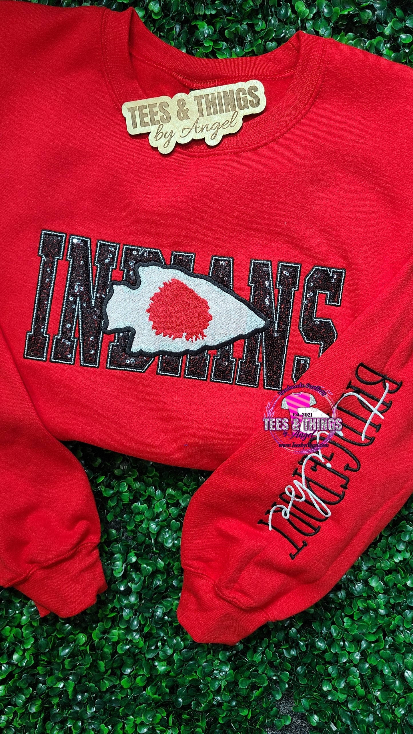 Bridgeport Indians Tribe ❤️ 🤍🖤 Bling Mascot Sweatshirt!